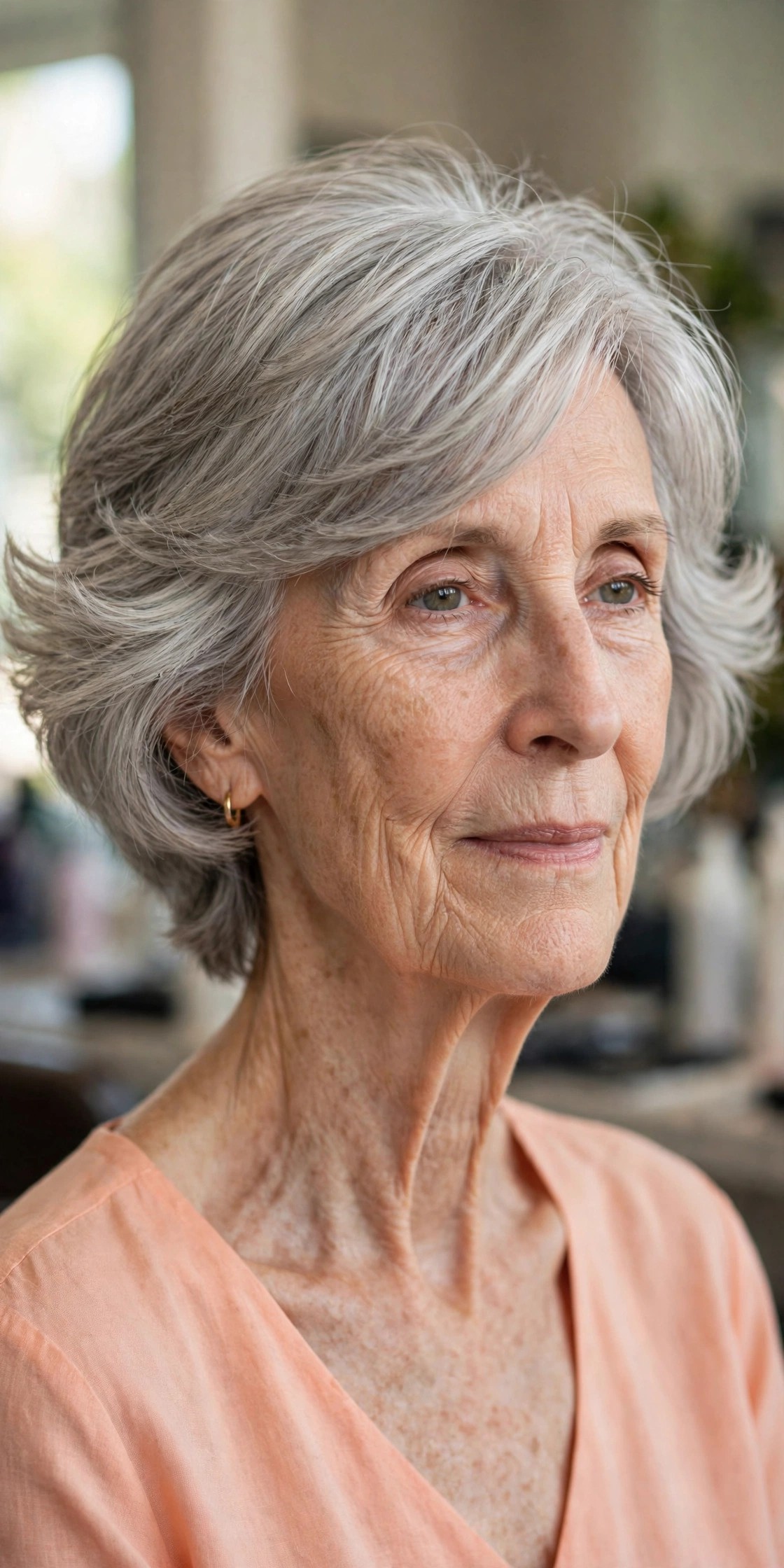 Short Layered Cut With Ear-Level Volume on a woman over 60 with a long face
