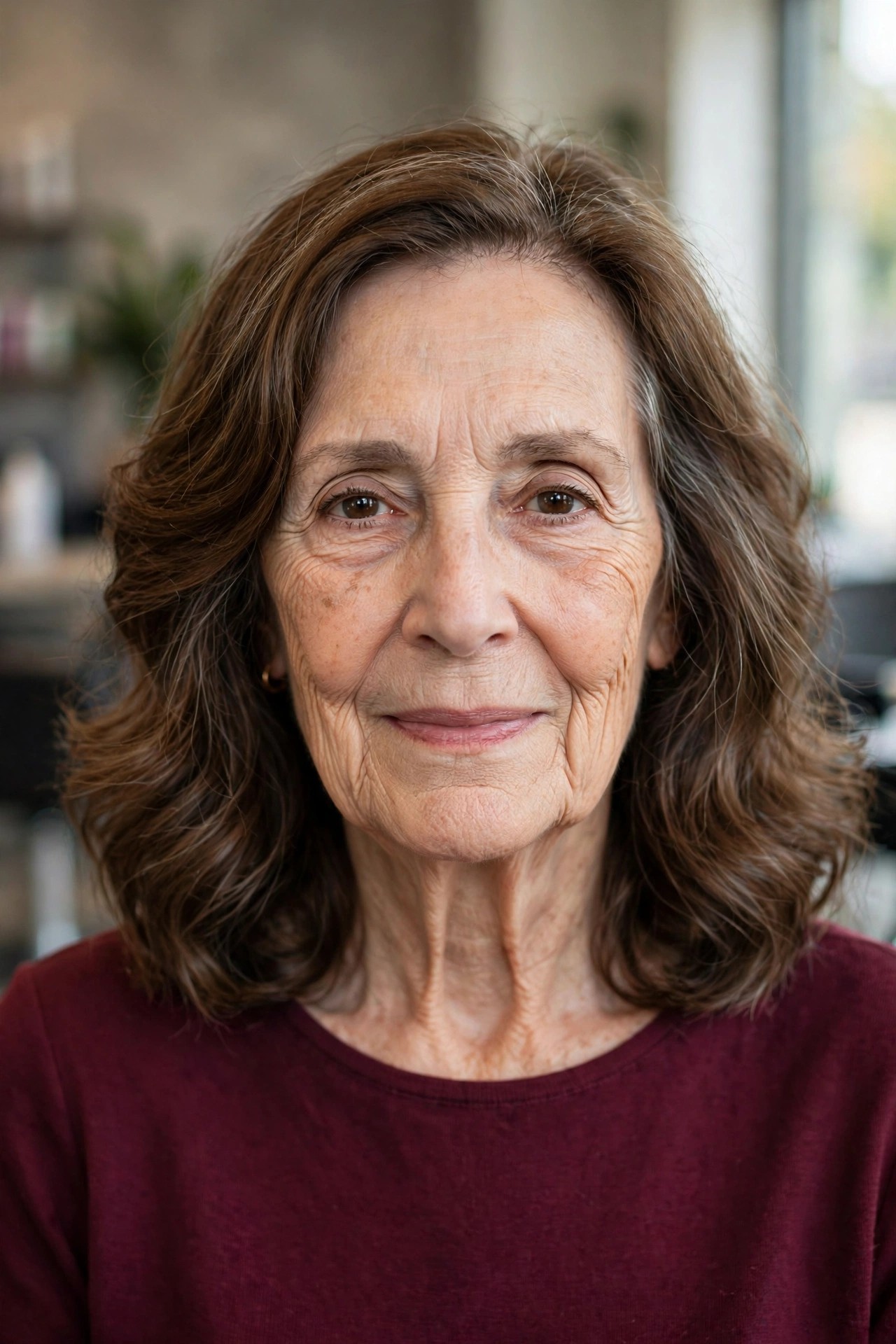 Wavy Shoulder-Length Lob With Cheek-Level Waves on a woman over 60 with a long face