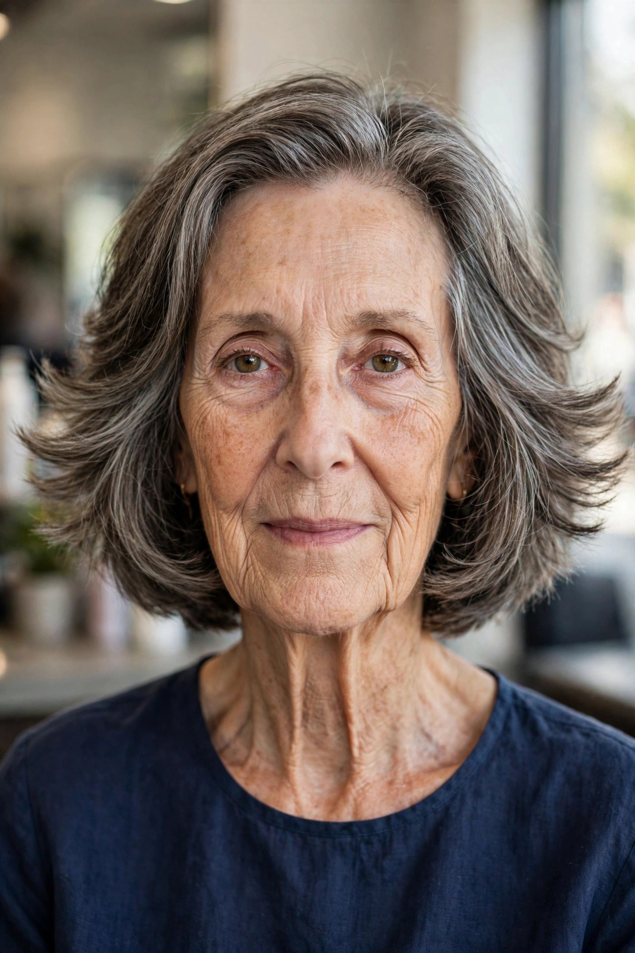 Layered Bob That Flares at the Sides on a woman over 60 with a long face