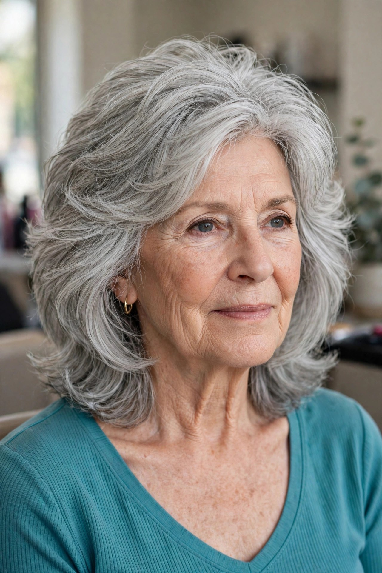 Layered Lob With Interior Weight Removal on a woman over 60 with thick hair