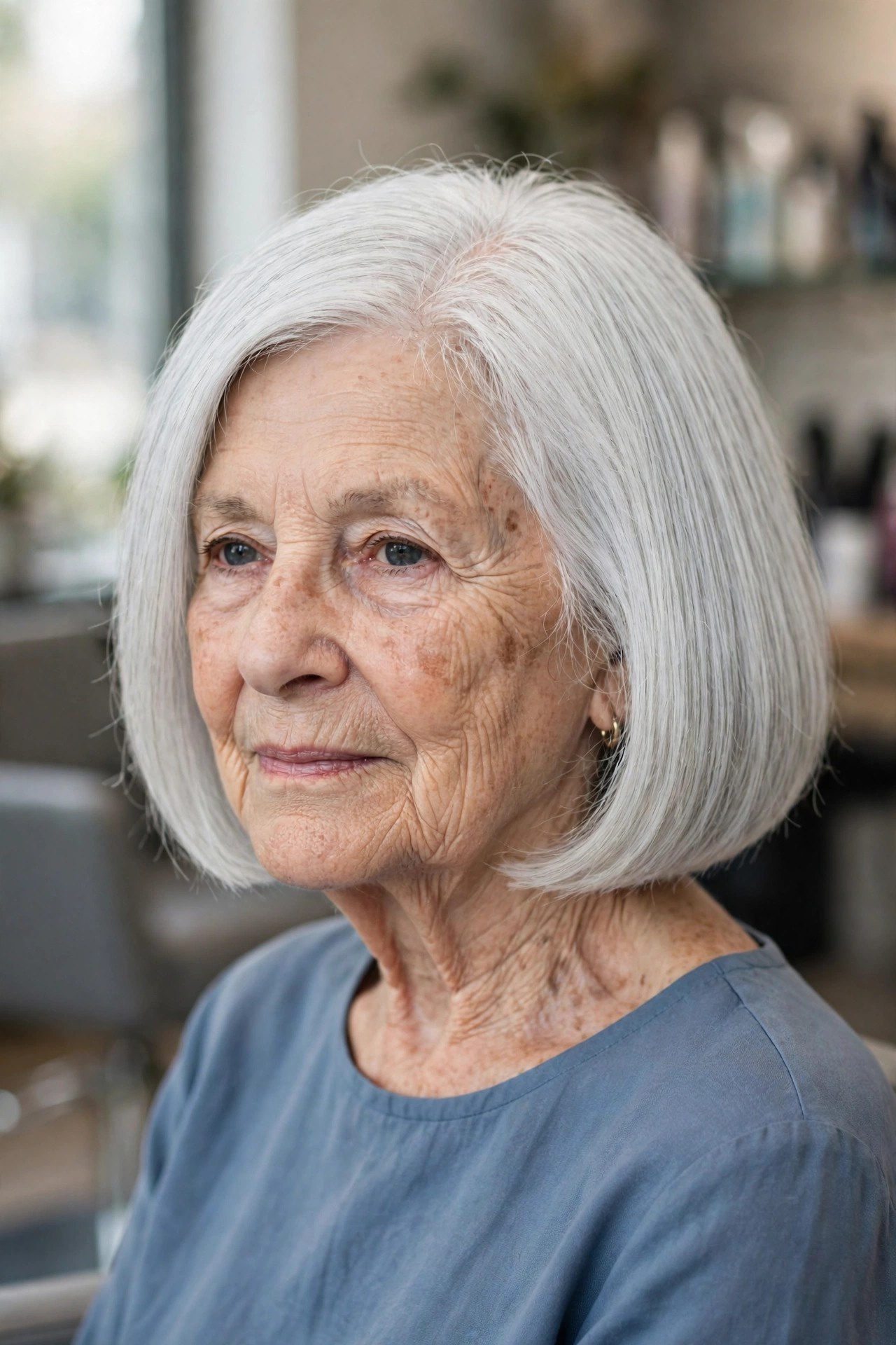 Tapered Blunt Bob With Hidden Interior Layers on a woman over 60 with thick hair