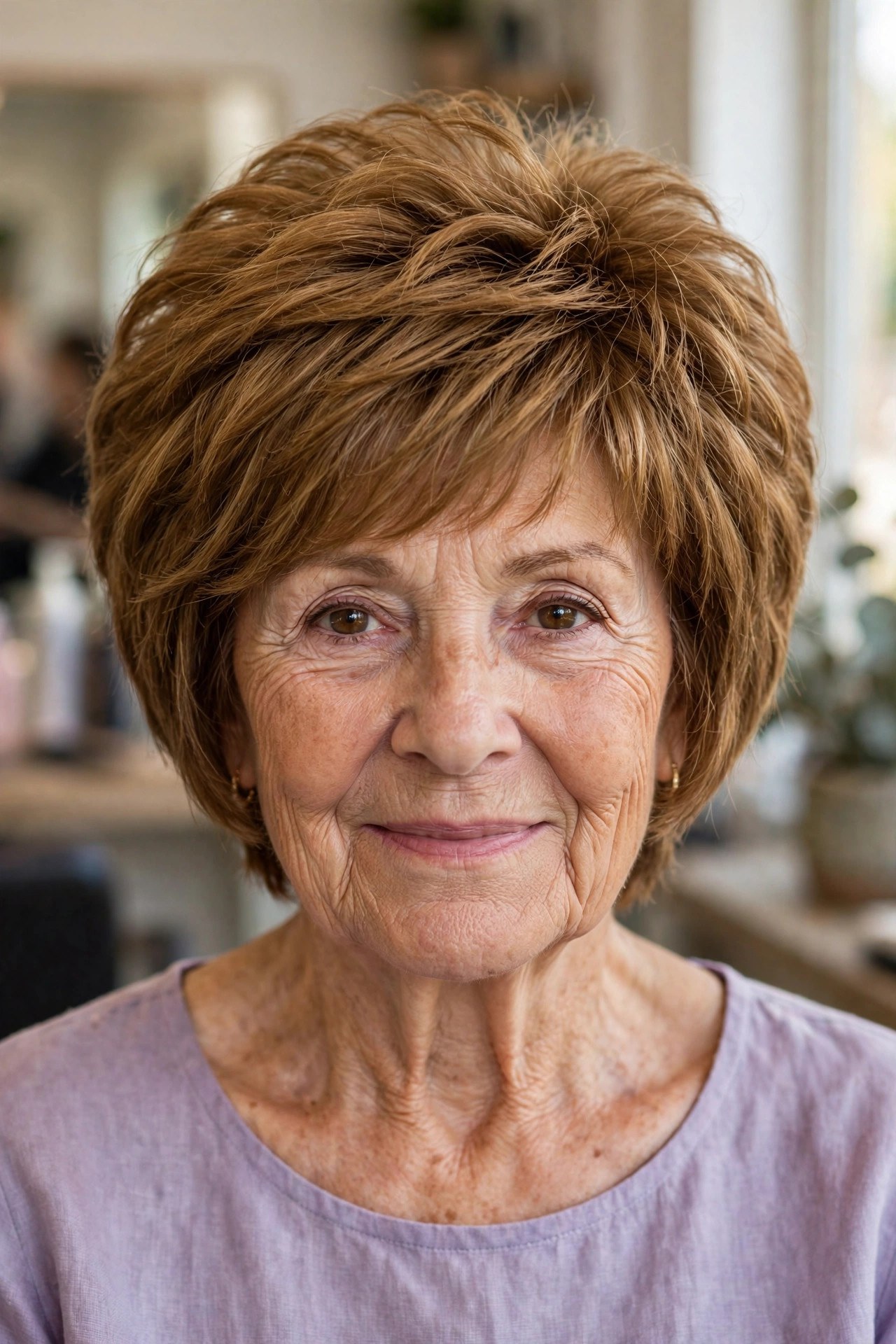 Pixie Bob With Textured, Point-Cut Ends on a woman over 60 with thick hair