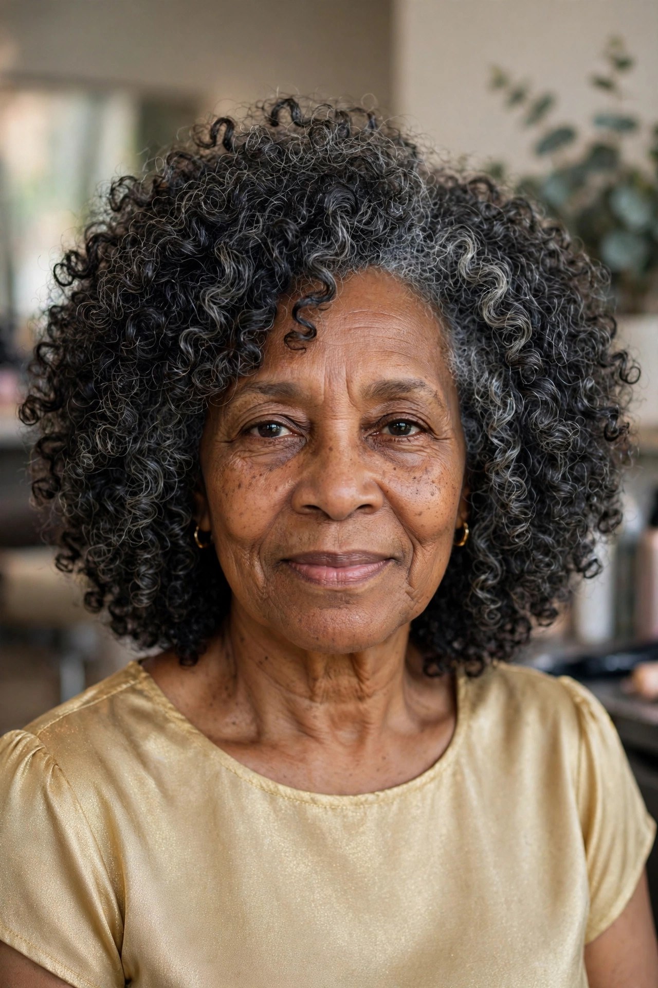 Rounded Layered Cut for Thick Natural Curls and Coils on a woman over 60 with thick hair