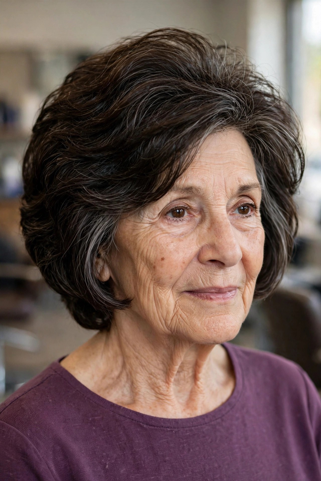 Stacked Bob With a Debulked Back on a woman over 60 with thick hair