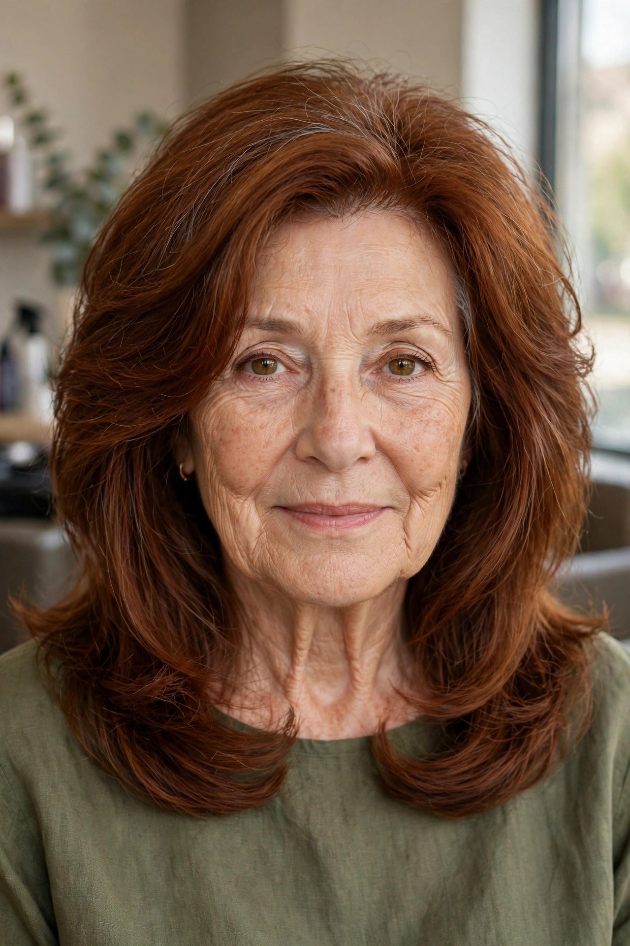Shoulder-Length U-Cut With Face-Framing Layers on a woman over 60 with thick hair