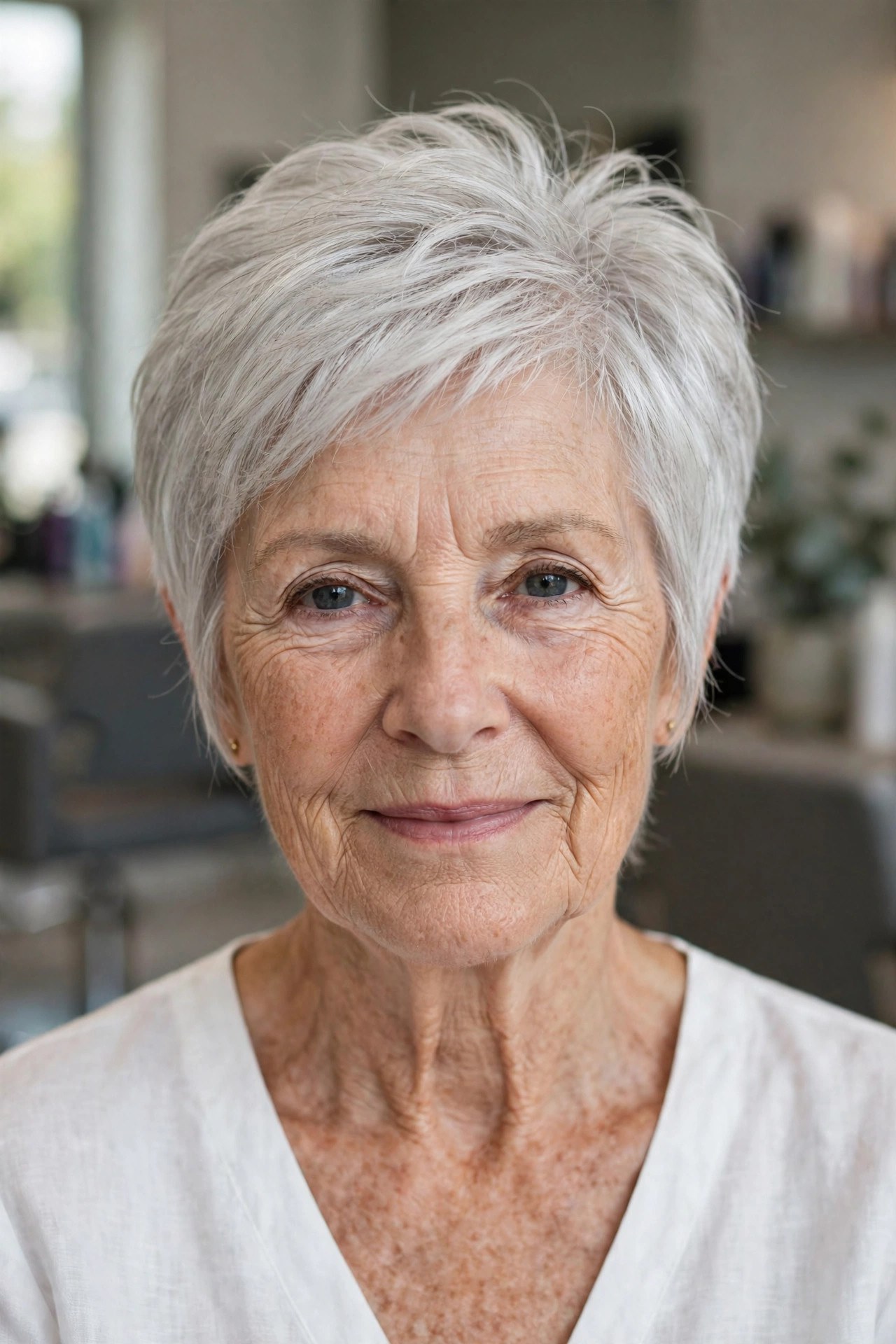 Silver Pixie with a Lifted Crown on fine hair, woman over 50