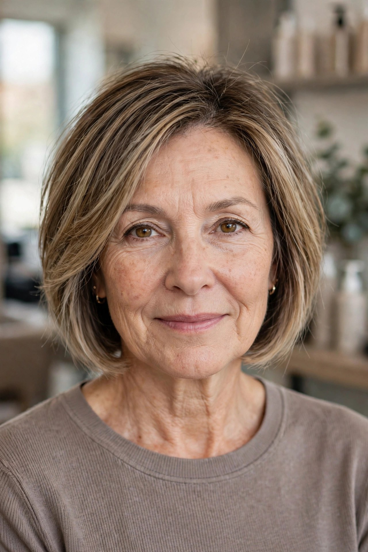 Layered Bob with Balayage Dimension on fine hair, woman over 50