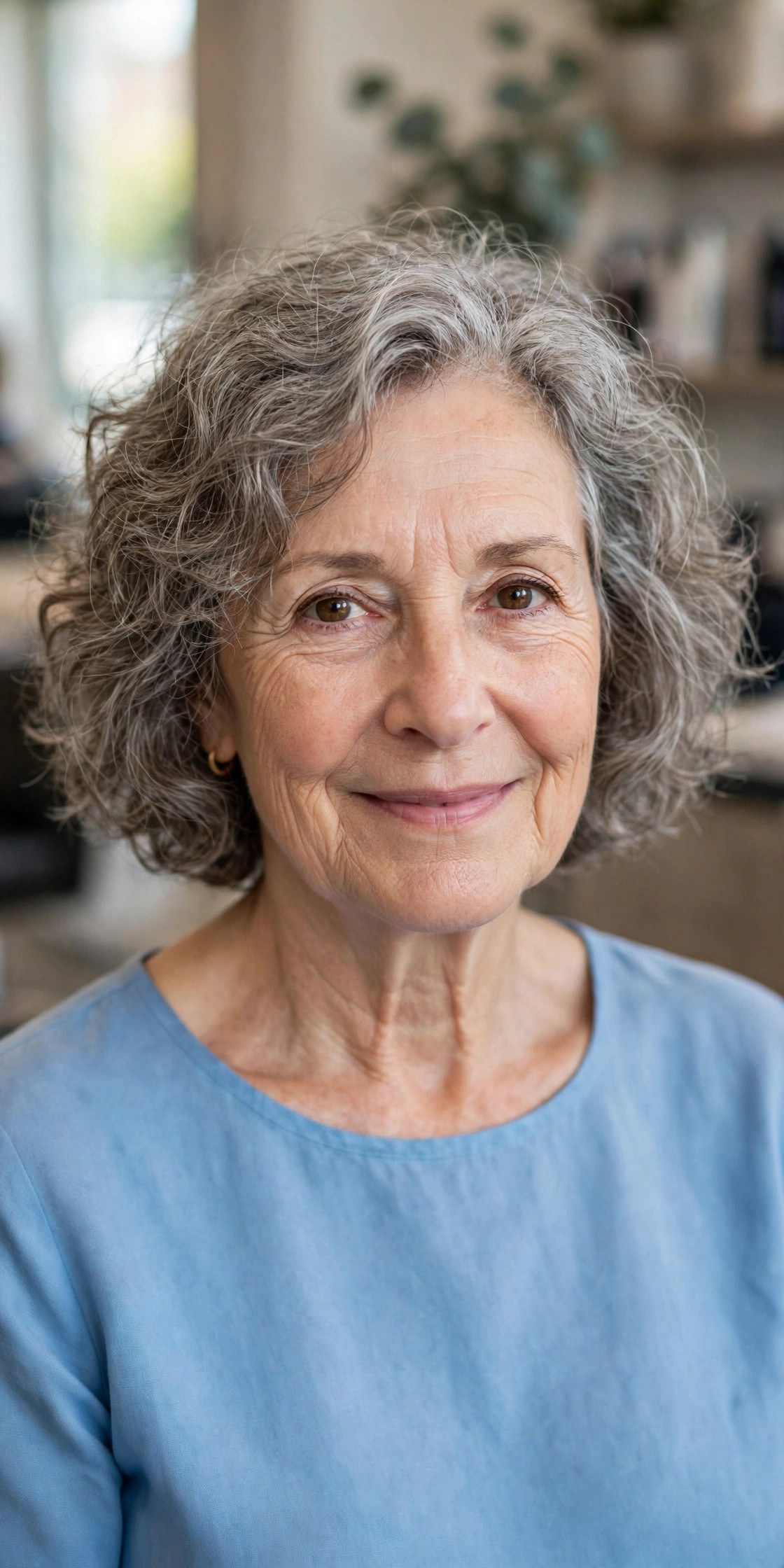 Airy Curly Bob for Fine Natural Curls on fine hair, woman over 50