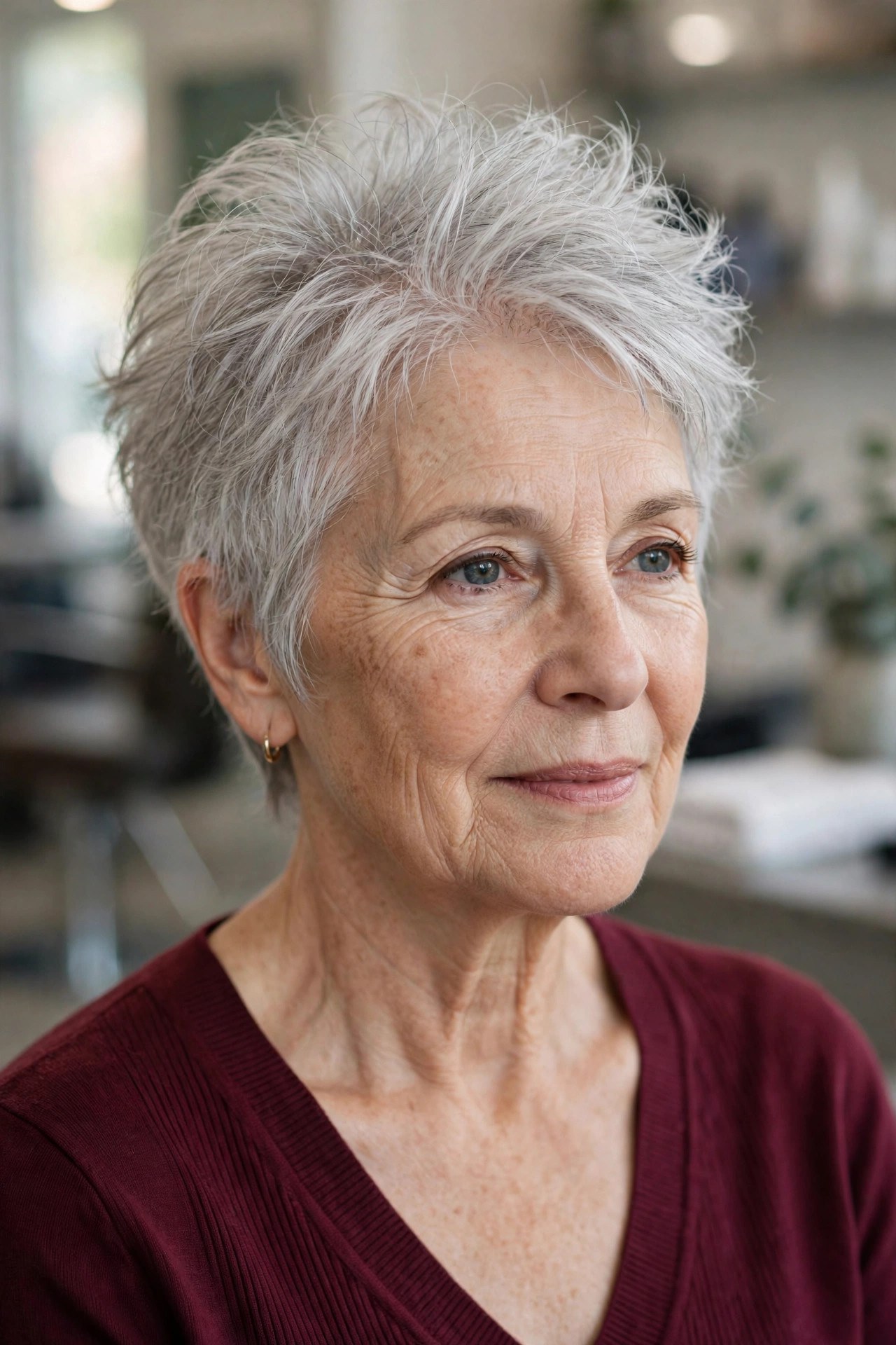 Textured Pixie with a Lifted Crown on fine hair, woman over 50