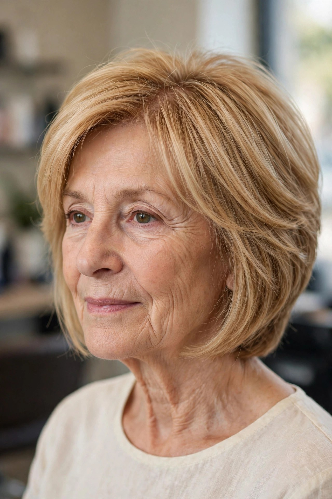 Stacked Bob with a Graduated Nape on fine hair, woman over 50