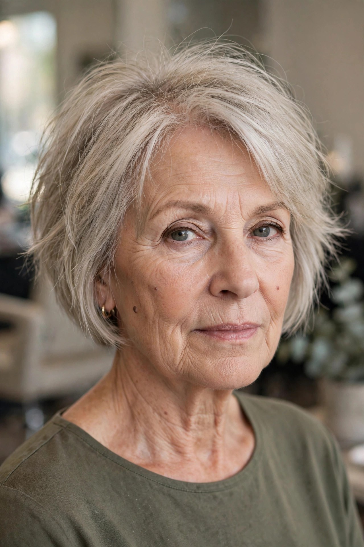 Choppy Bob with Piecey Ends on fine hair, woman over 50