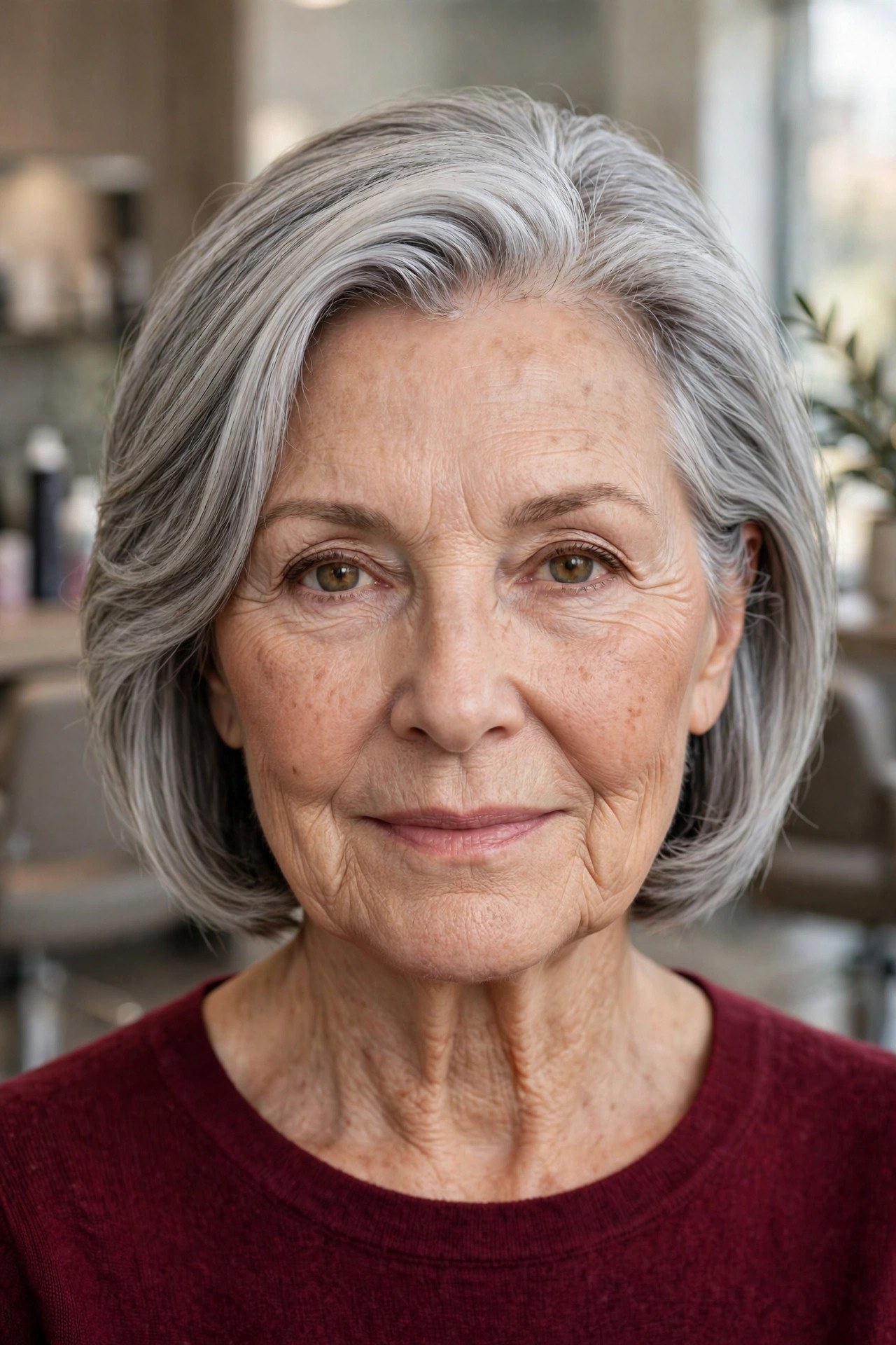 Cheekbone-Length Layered Bob with a Deep Side Part - hairstyle for oval faces over 60 that shows off cheekbones, woman over 60