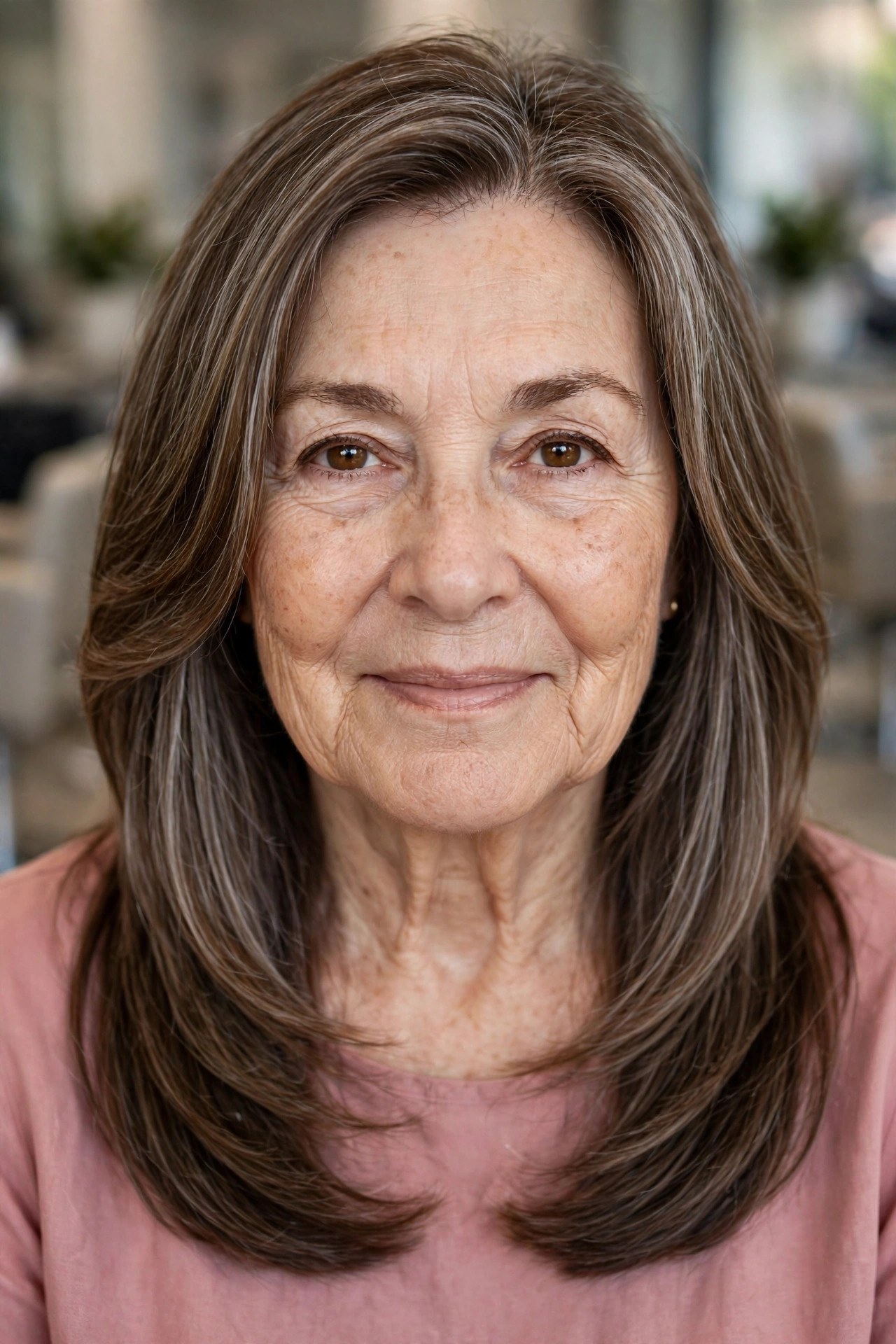 Long Layers That Start at the Cheekbone - hairstyle for oval faces over 60 that shows off cheekbones, woman over 60