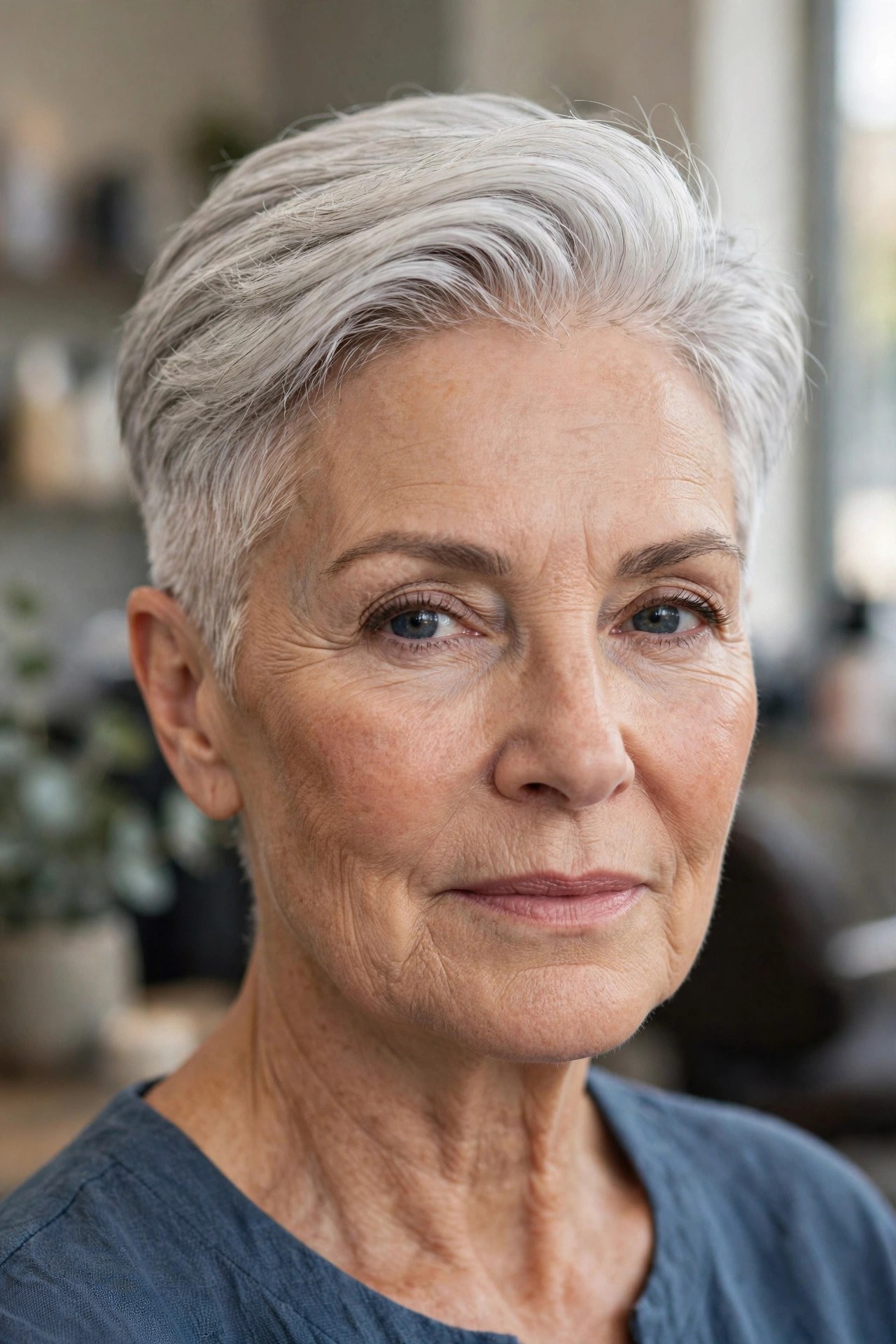 Textured Crop with the Top Swept Back - hairstyle for oval faces over 60 that shows off cheekbones, woman over 60