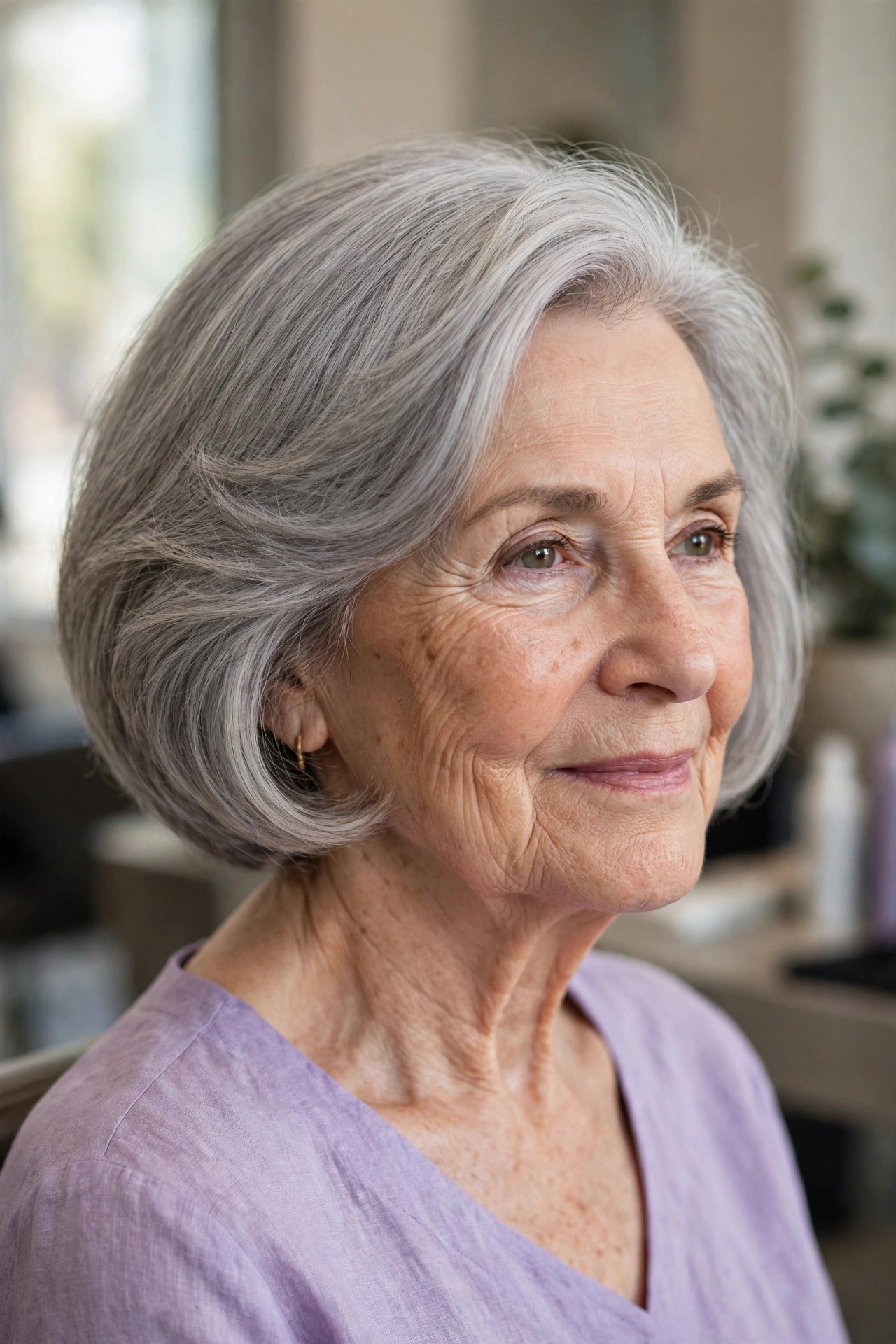 Rounded Bob That Curves at Cheek Level - hairstyle for oval faces over 60 that shows off cheekbones, woman over 60