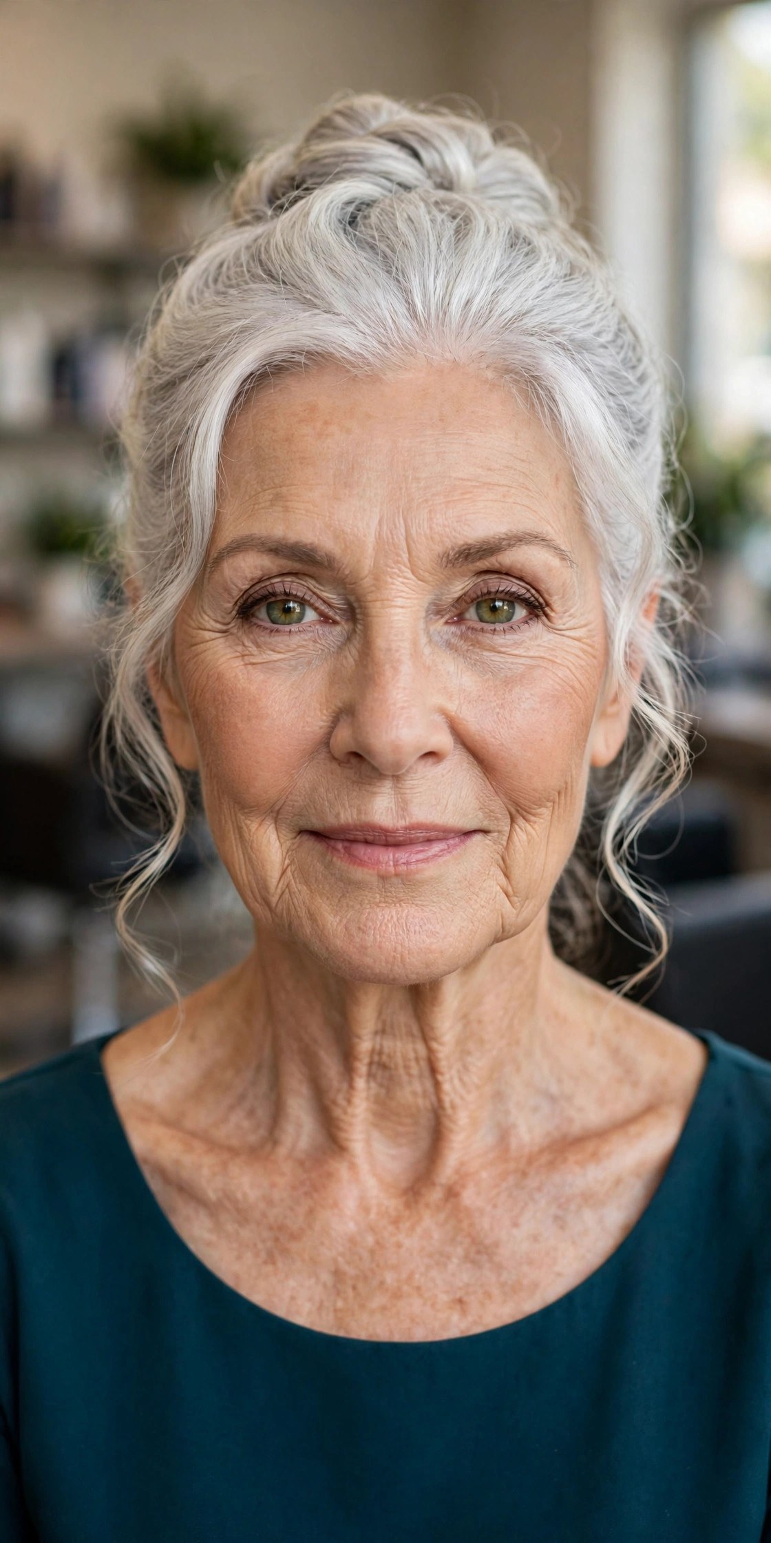 Elegant Twisted Updo with Soft Cheek Framing - hairstyle for oval faces over 60 that shows off cheekbones, woman over 60
