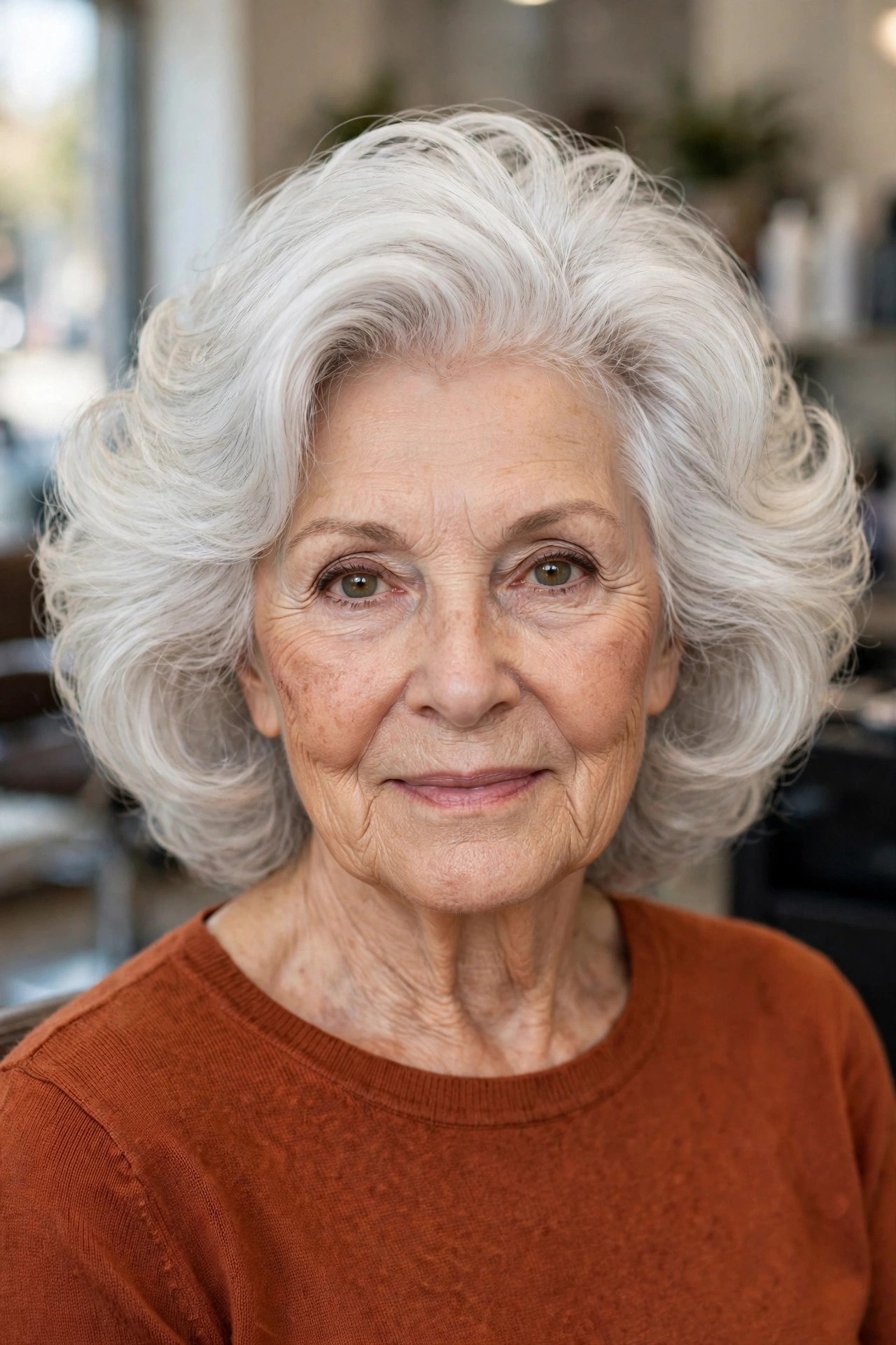 Voluminous Blowout with Cheekbone Layers - hairstyle for oval faces over 60 that shows off cheekbones, woman over 60