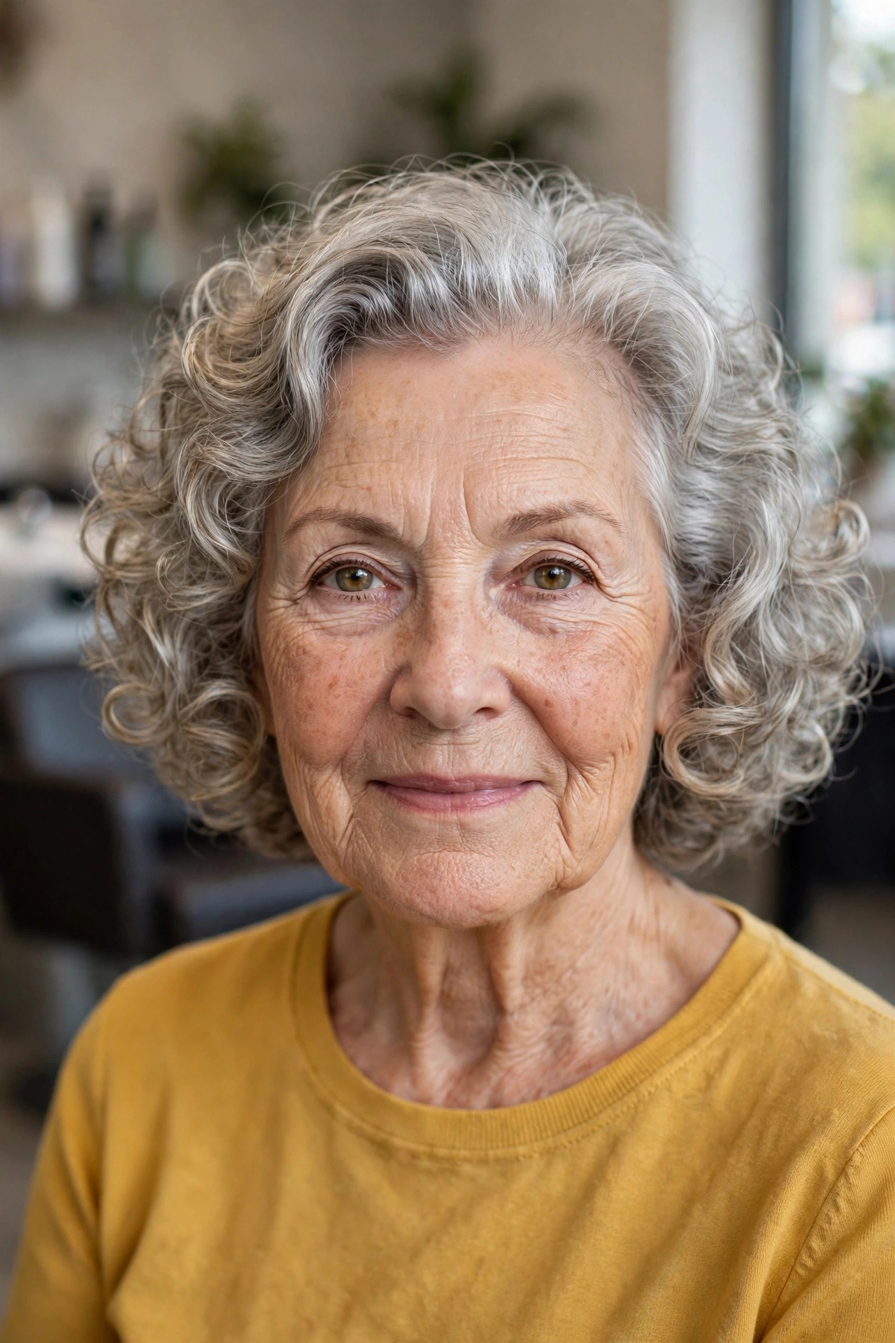 Curly Bob with Cheek-Height Volume - hairstyle for oval faces over 60 that shows off cheekbones, woman over 60