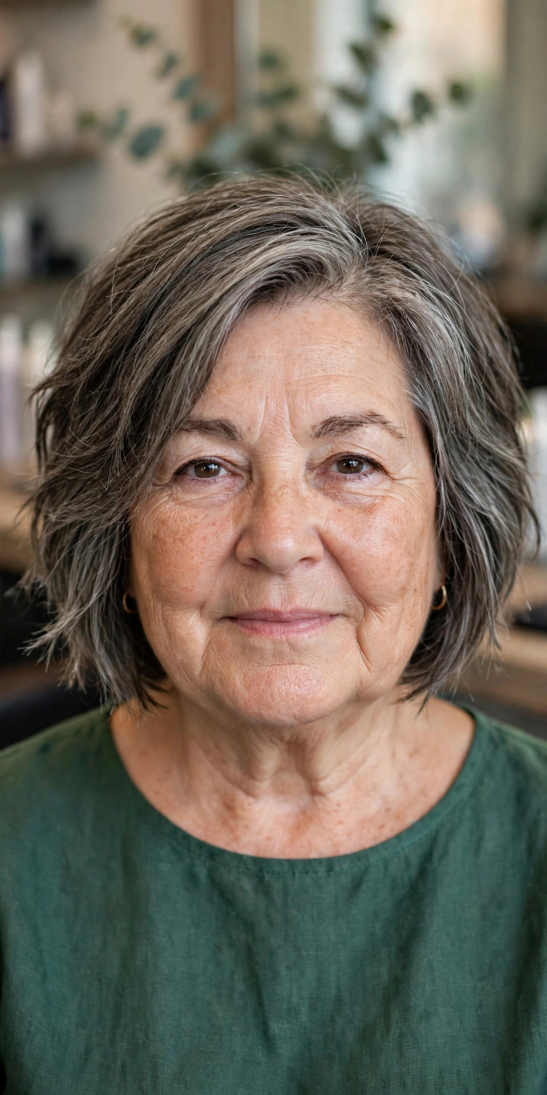 Textured Bob with a Side Part on a woman over 50 with a round face - slimming hairstyle