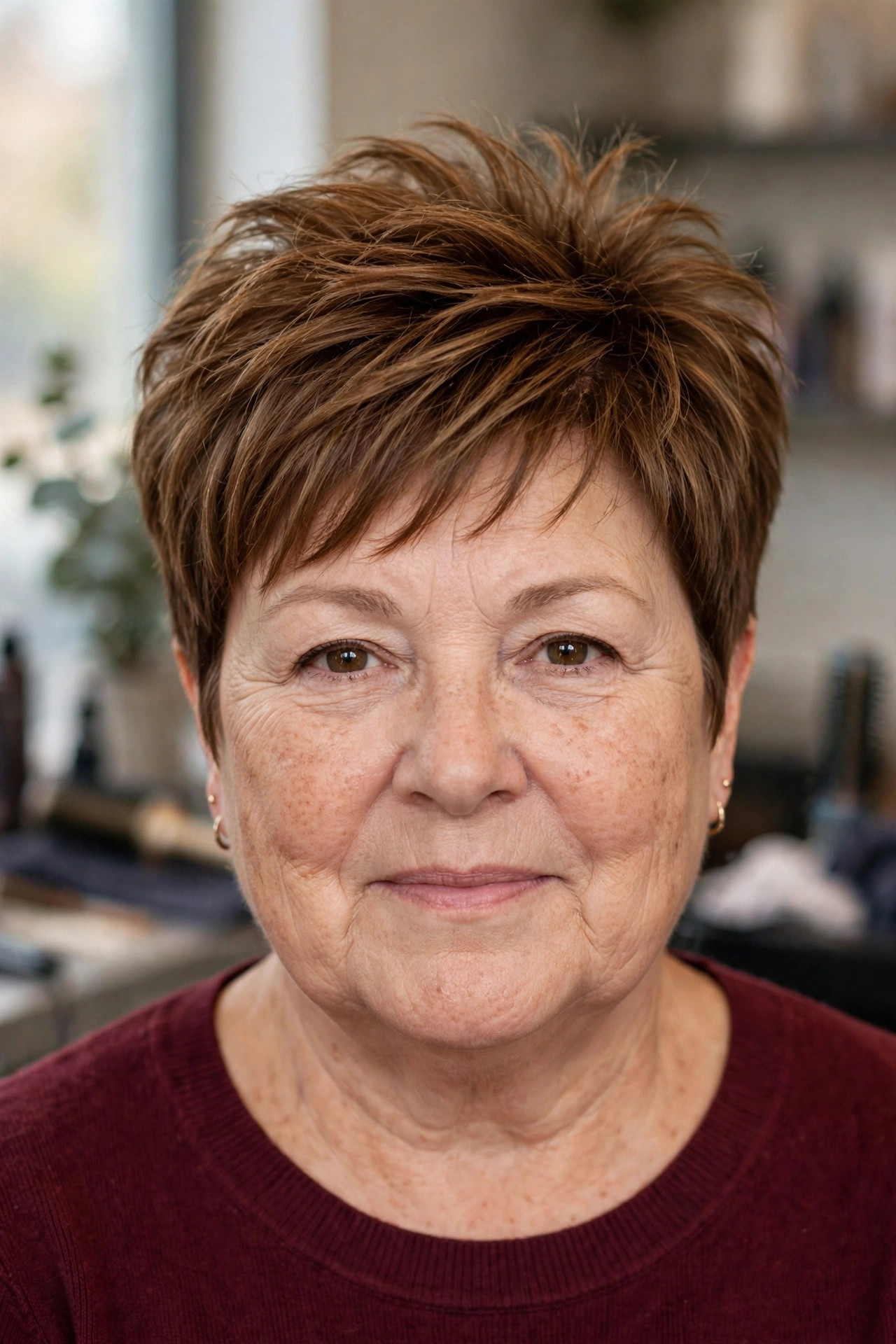 Long Pixie with a Lifted, Textured Top on a woman over 50 with a round face - slimming hairstyle