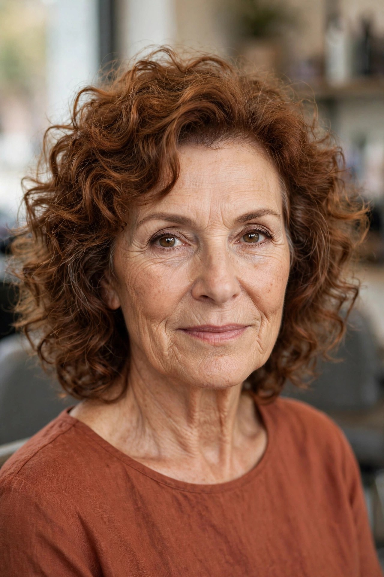 Soft Curly Lob with Volume on Top - hairstyle for a square face on a woman over 50 that softens the jawline