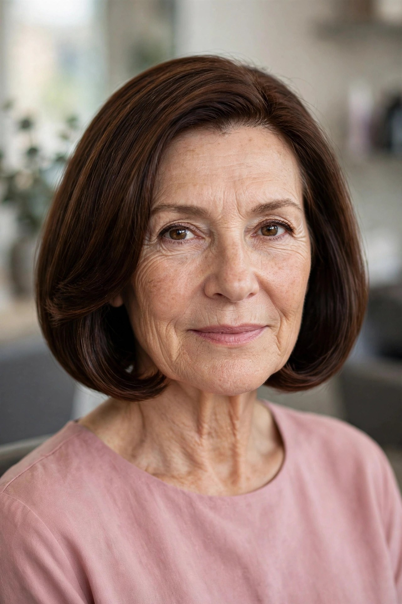 Rounded Bob with Ends Curving Inward - hairstyle for a square face on a woman over 50 that softens the jawline