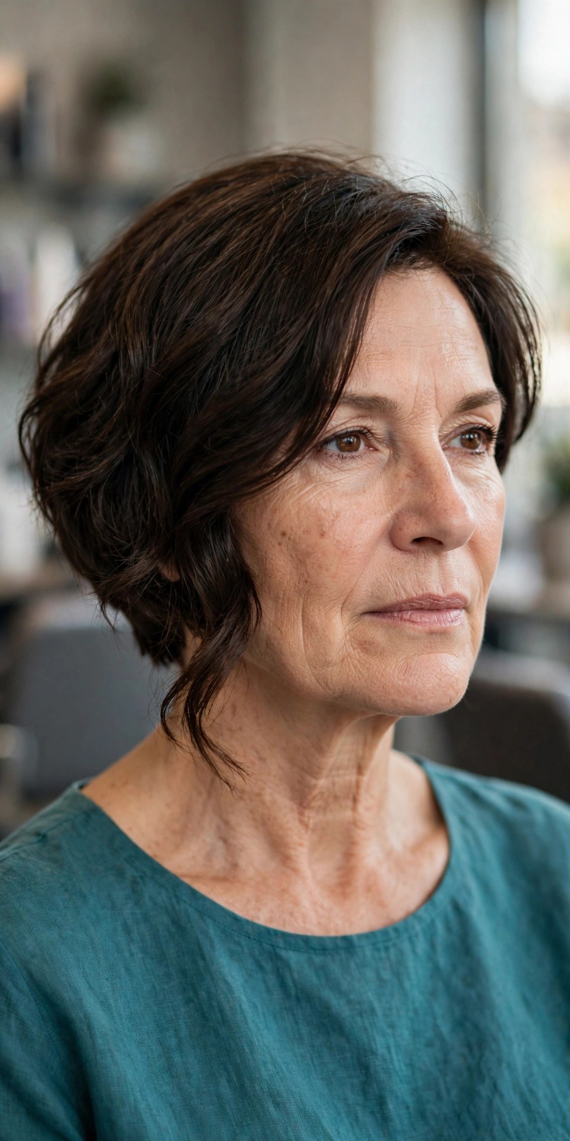 Asymmetrical Bob Longer in Front - hairstyle for a square face on a woman over 50 that softens the jawline