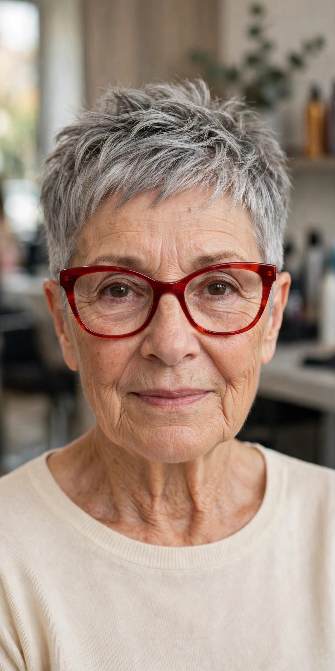 Textured Crop with Tapered Sides - hairstyle for a woman over 60 wearing glasses