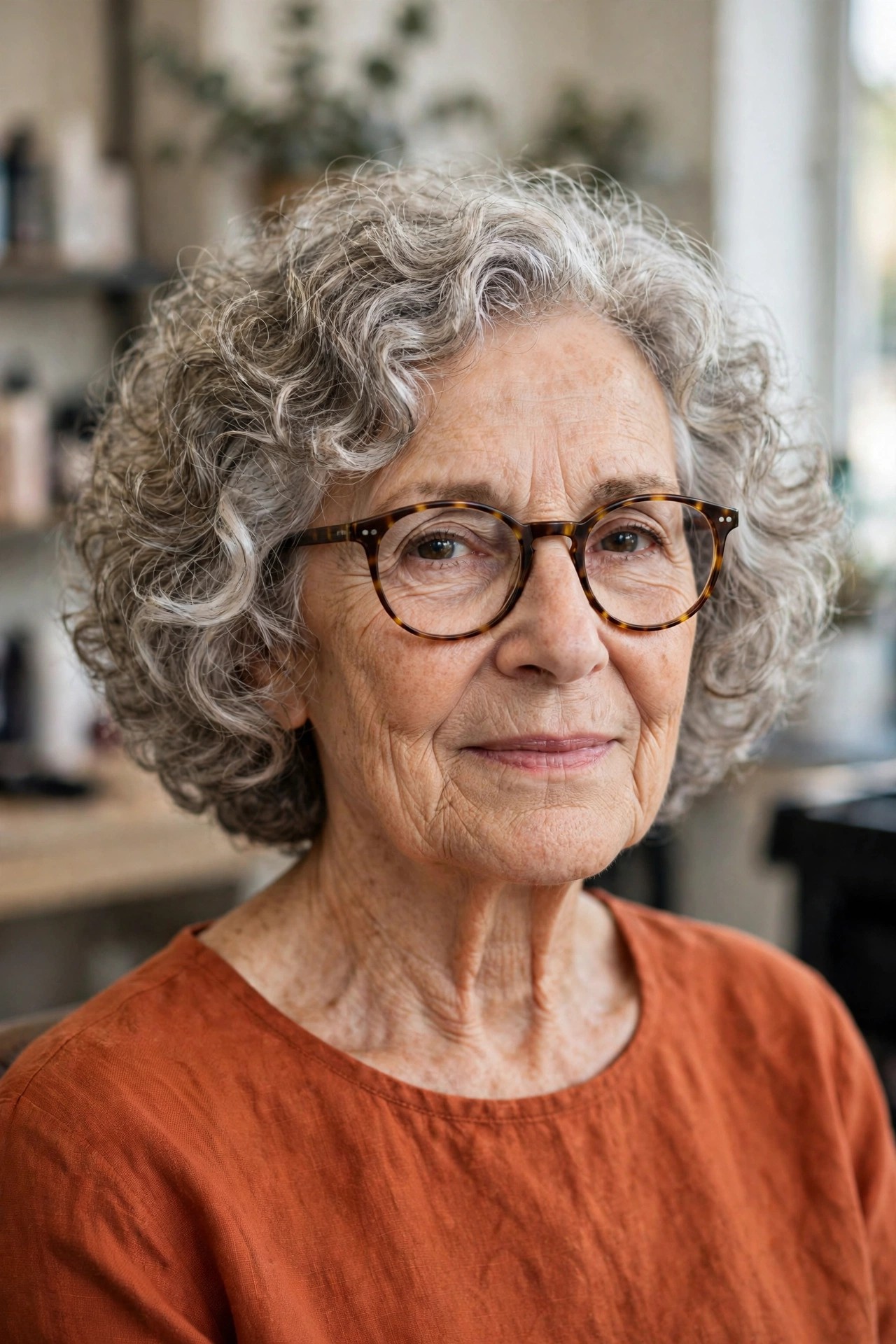 Curly Bob Above the Shoulders - hairstyle for a woman over 60 wearing glasses