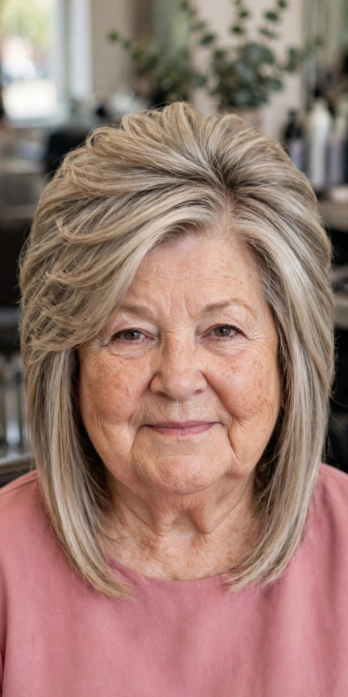 Layered Bob with a Stacked, Lifted Crown - hairstyle for a woman over 60 with a round face that adds length