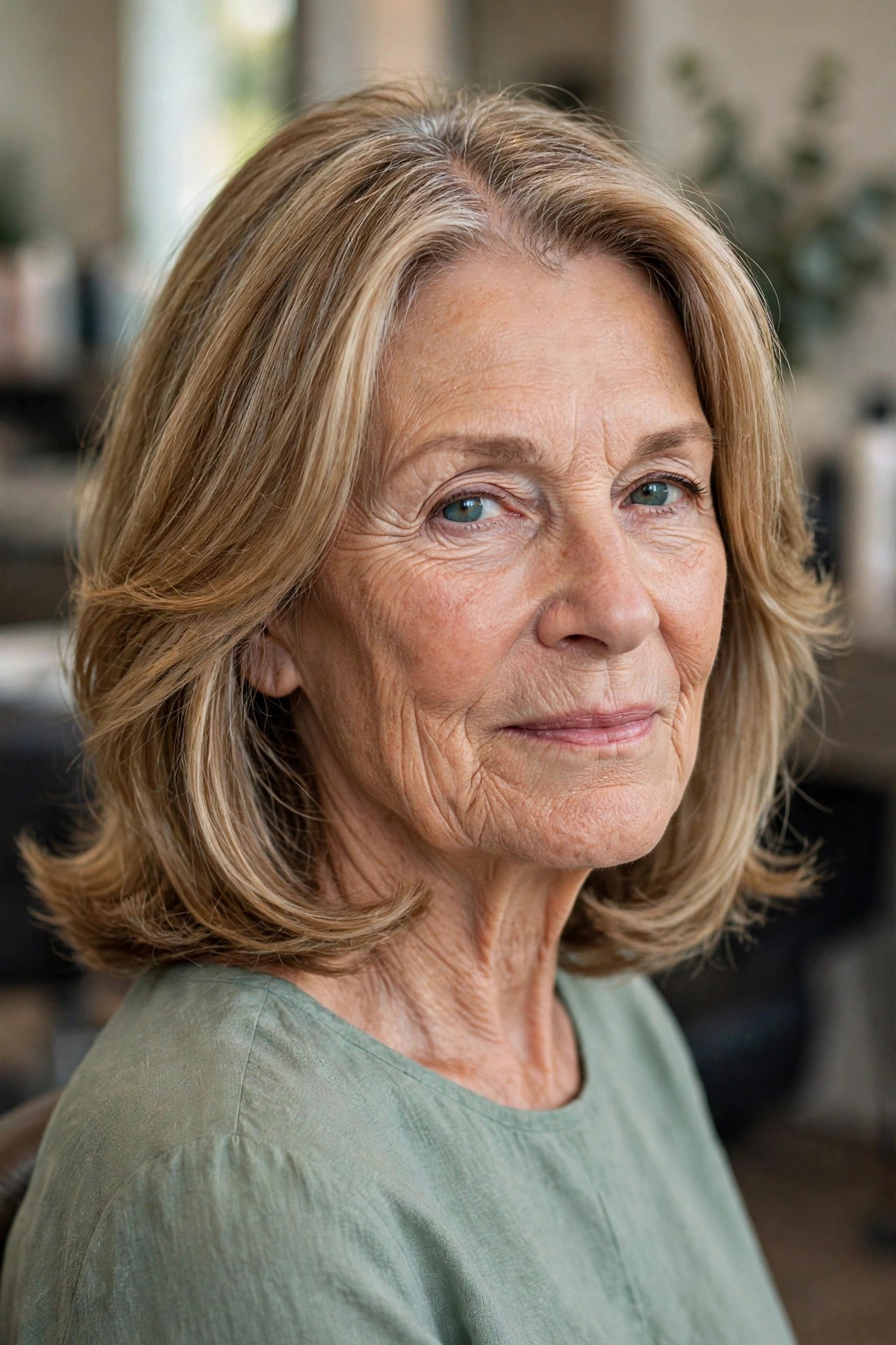 Face-Framing Layers with Softly Flipped Ends - hairstyle for a woman over 60 with a square face that softens the jawline