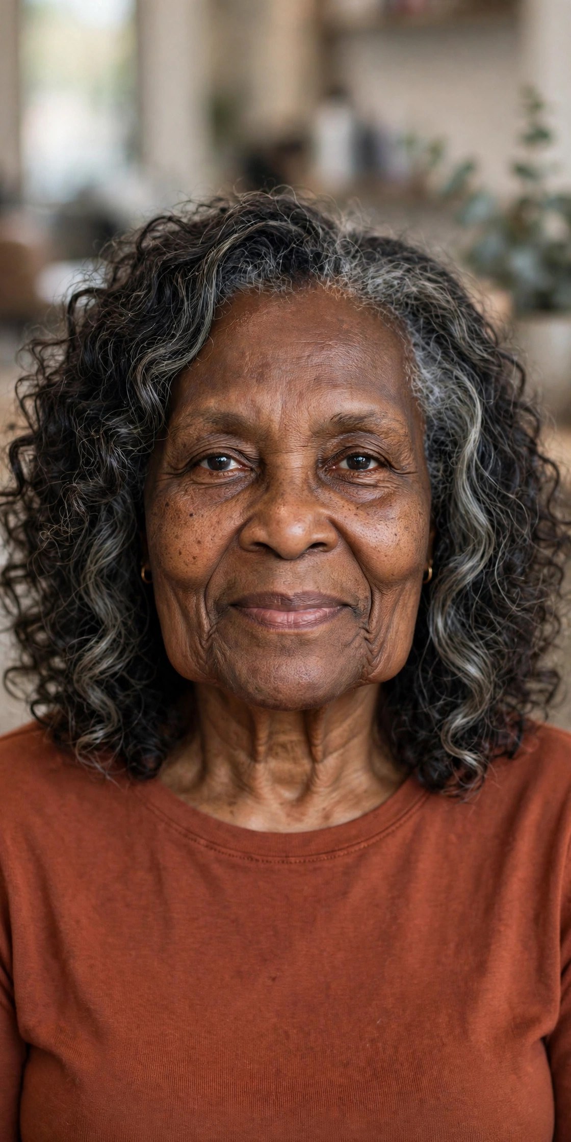 Voluminous Curls at Shoulder Length - hairstyle for a woman over 60 with a square face that softens the jawline