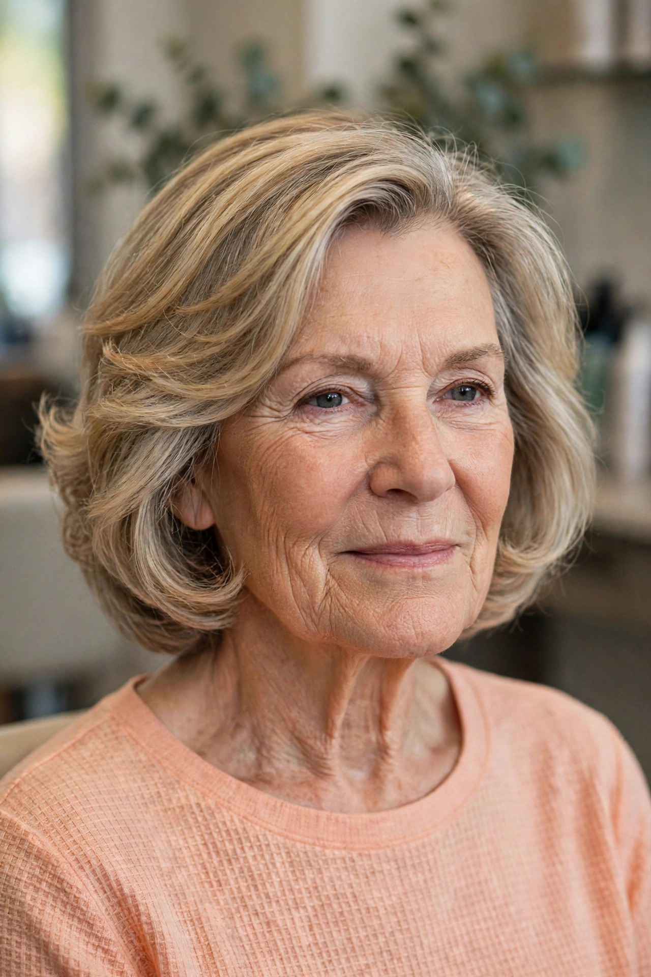 Feathered Bob with Jaw-Skimming Soft Curls - hairstyle for a woman over 60 with a square face that softens the jawline