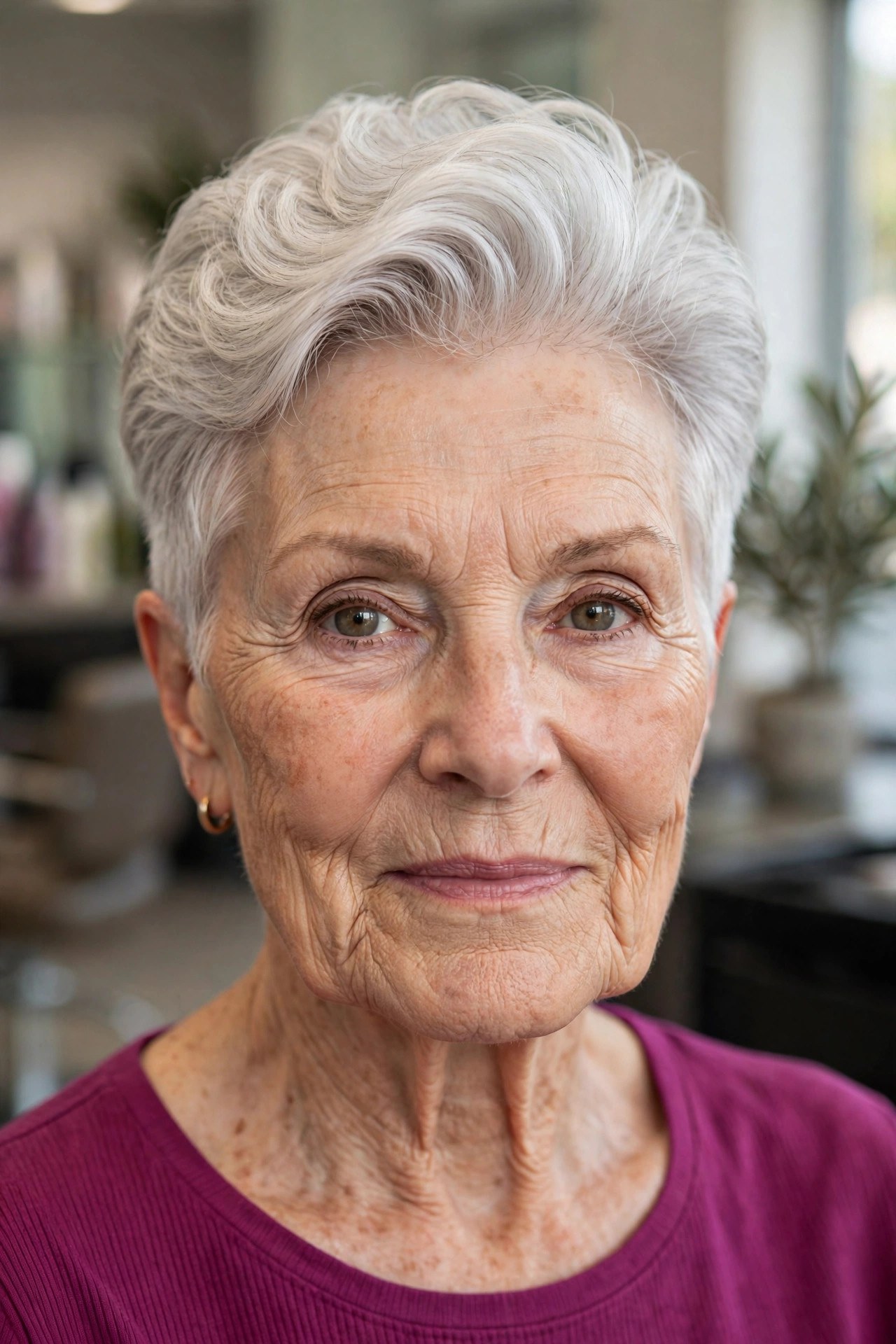 Tapered Cut with Soft Waves and Volume on Top - hairstyle for a woman over 60 with a square face that softens the jawline