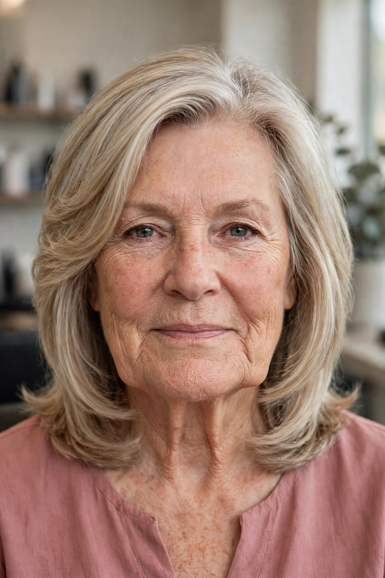 Feathered Shoulder-Length Layers That Curve Inward - hairstyle for a woman over 60 with a square face that softens the jawline