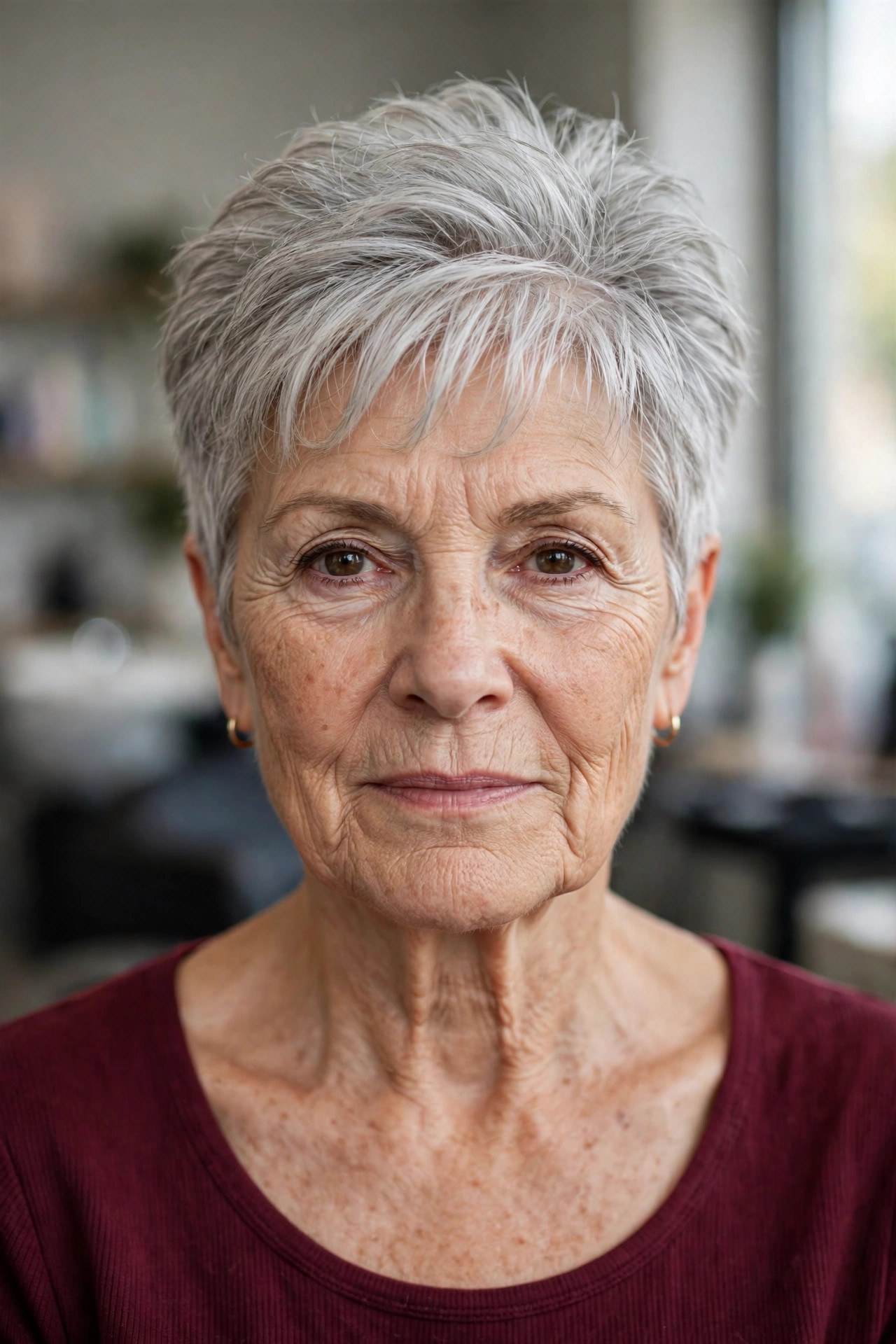 Textured Crop with Crown Volume and a Wispy Fringe - hairstyle for a woman over 60 with a square face that softens the jawline