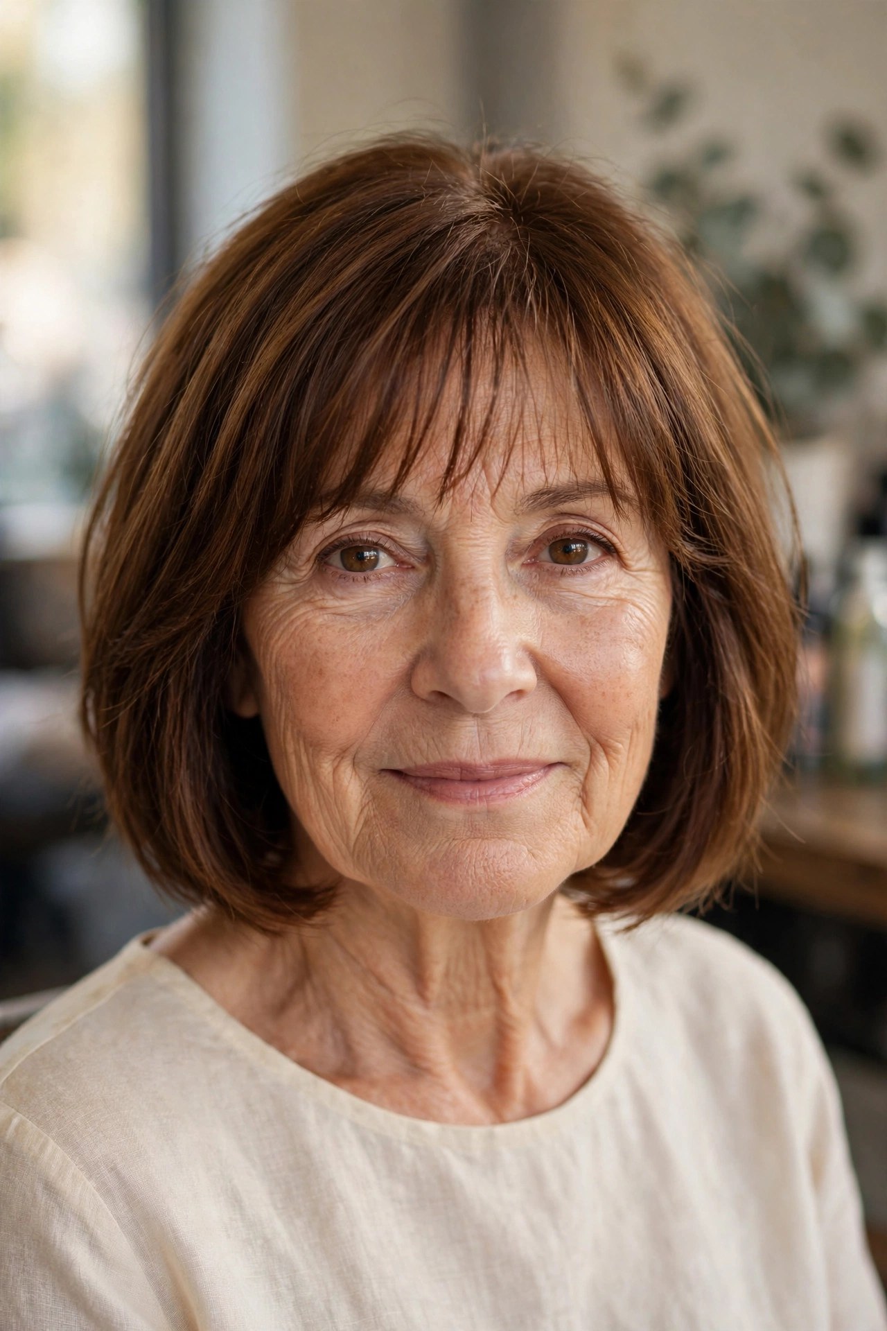 Soft Wispy Fringe With a Bob - youthful hairstyle on a woman over 50