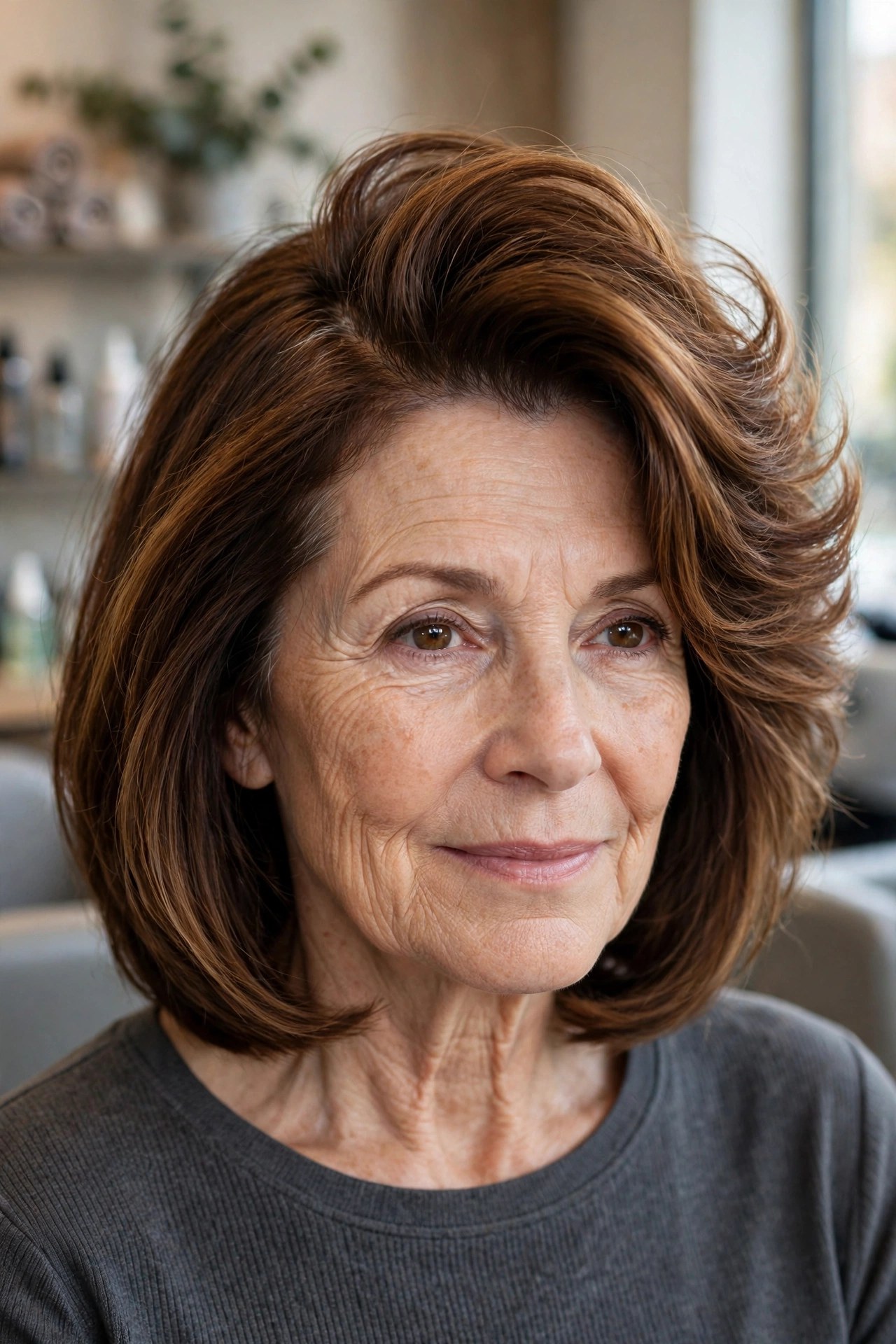 Deep Side-Part Volume Lob - youthful hairstyle on a woman over 50