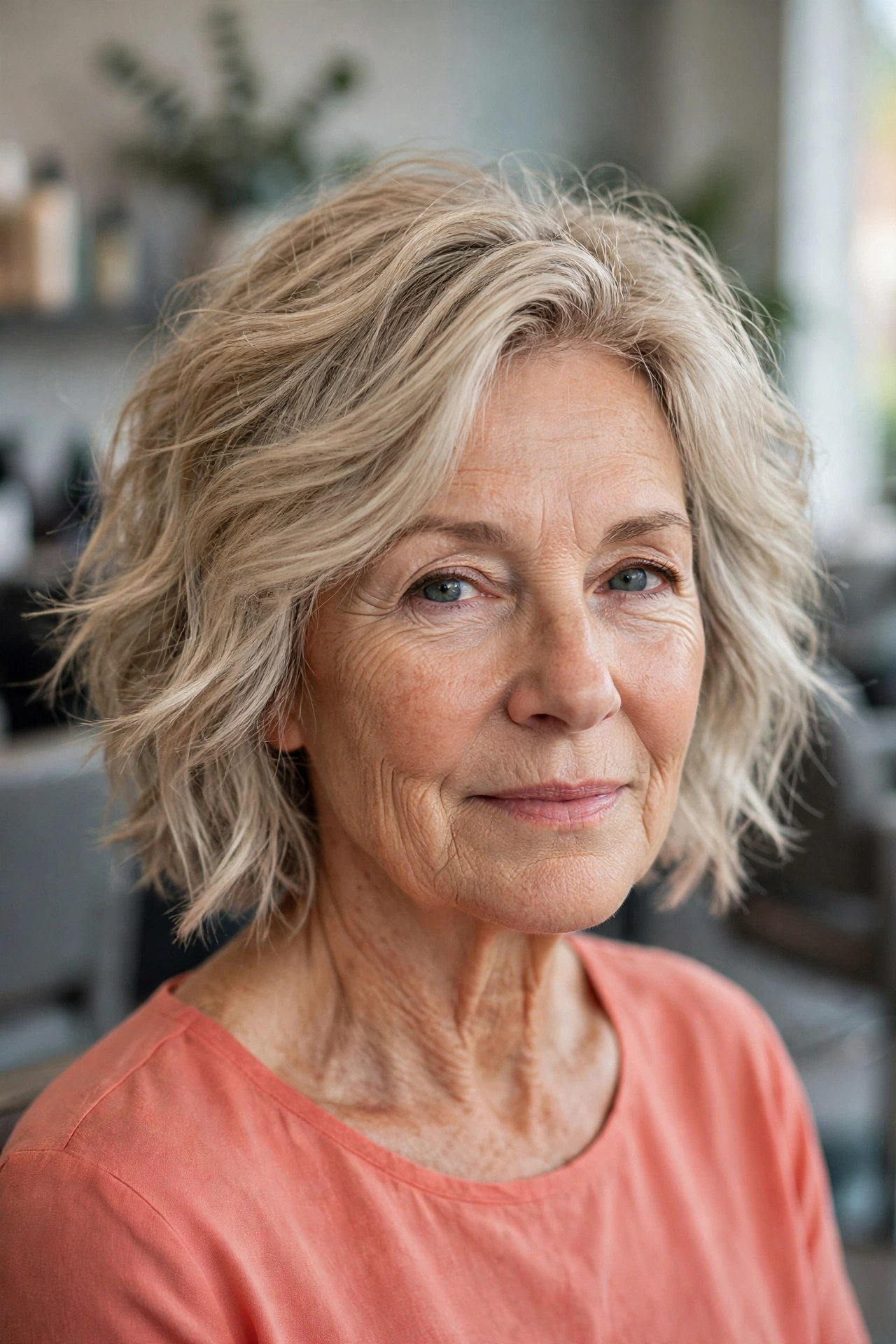Tousled Textured Lob - youthful hairstyle on a woman over 50