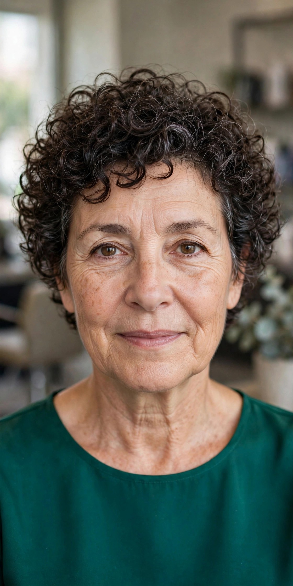 Bouncy Curly Crop - youthful hairstyle on a woman over 50