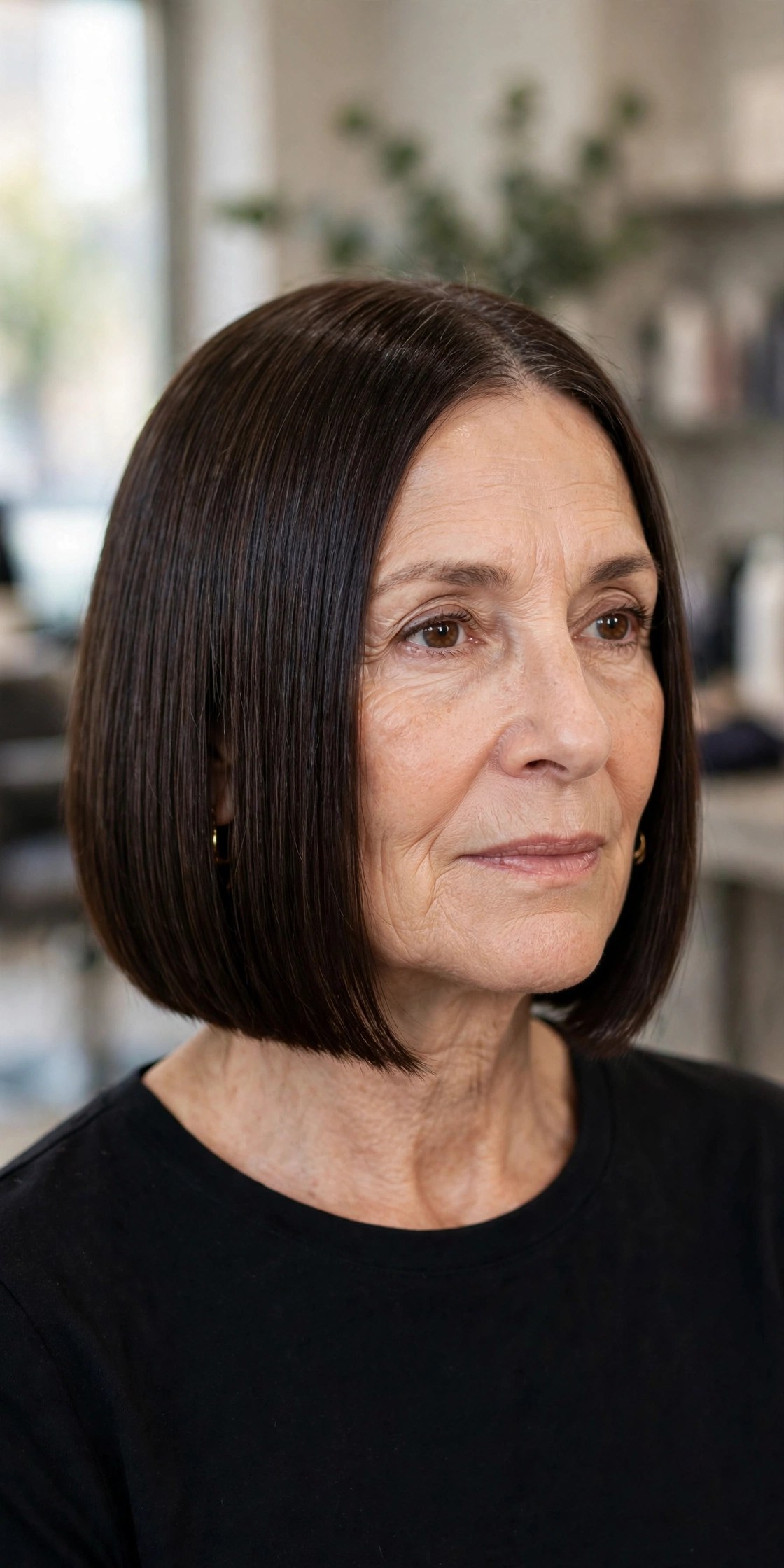 Sleek Blunt Bob With Mirror Shine - youthful hairstyle on a woman over 50