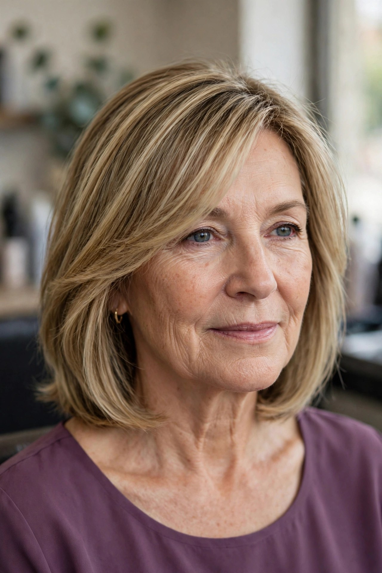 Side-Swept Bangs With a Shoulder Cut - youthful hairstyle on a woman over 50