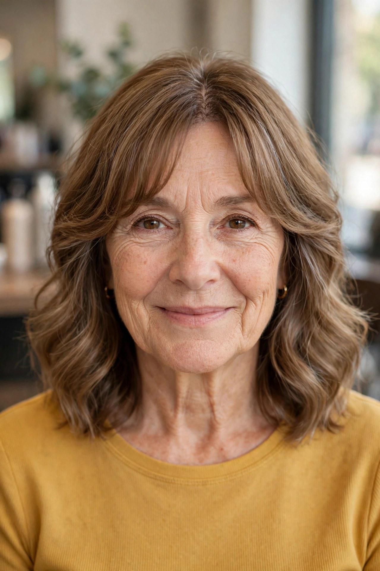 Curtain Bangs With Soft Waves - youthful hairstyle on a woman over 50