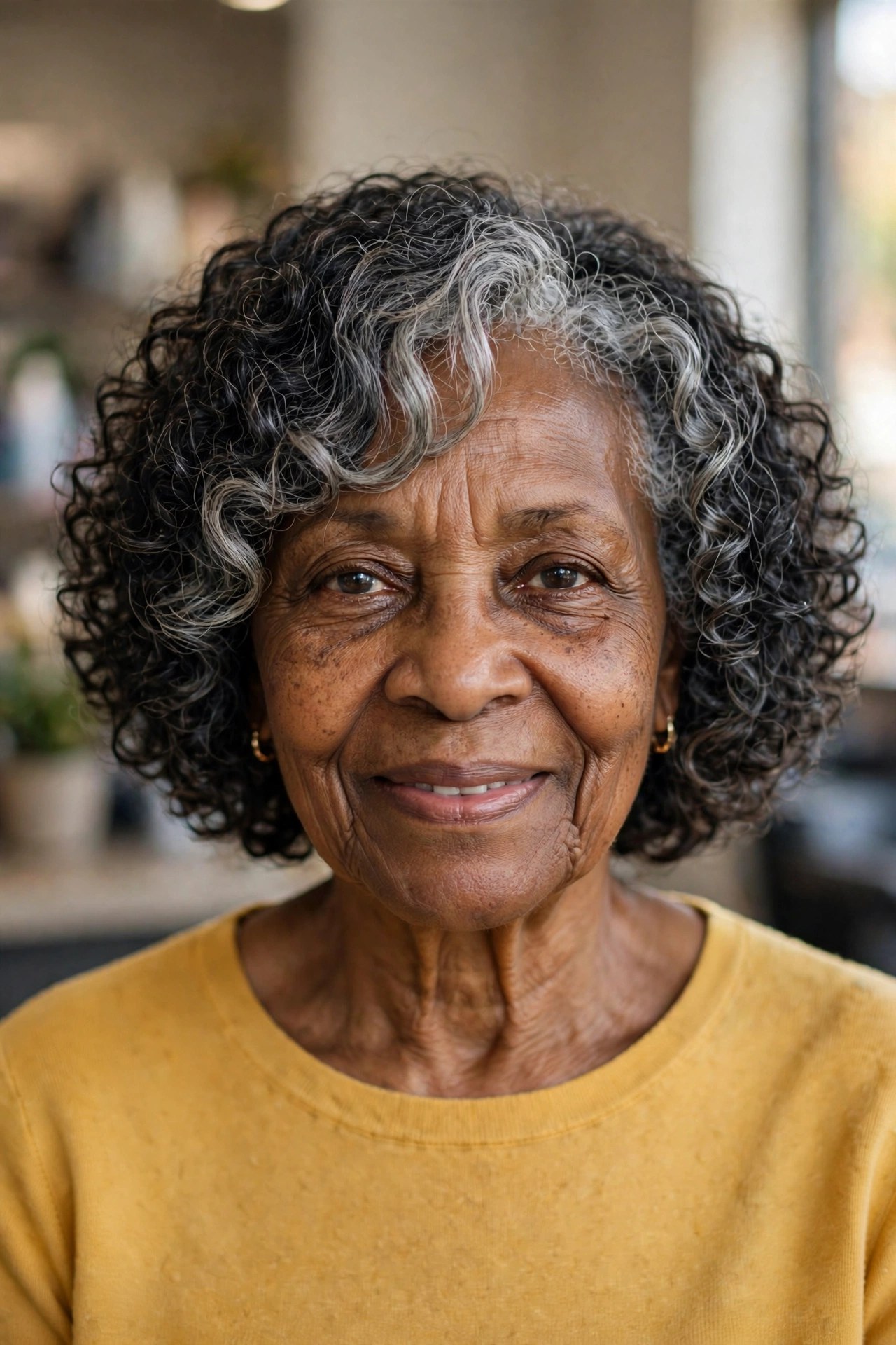 Curly Bob with Defined Silver Curls - hairstyle that makes a woman over 60 look younger