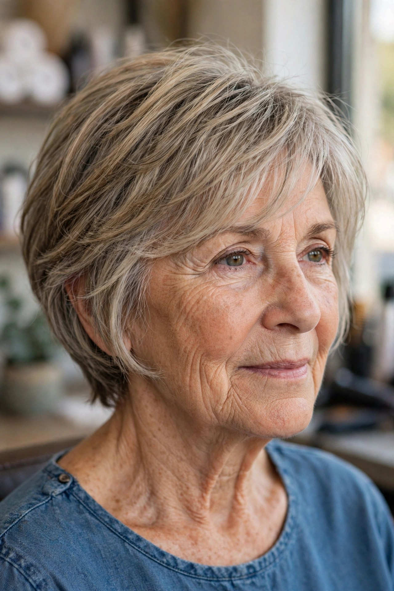 Bixie Cut with Soft Ear-Length Layers - hairstyle that makes a woman over 60 look younger