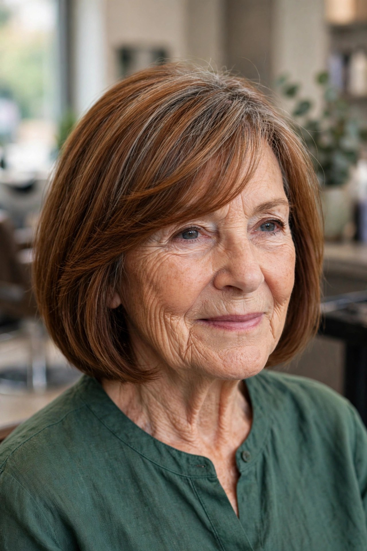 Side-Swept Bangs with a Chin-Length Bob - hairstyle that makes a woman over 60 look younger