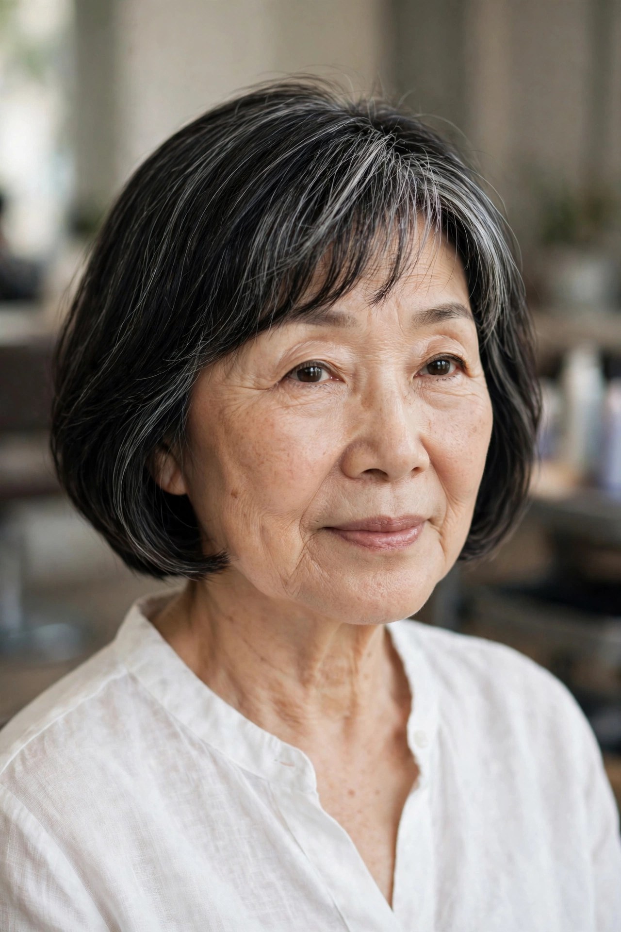 French Bob with Soft Short Bangs - hairstyle that makes a woman over 60 look younger