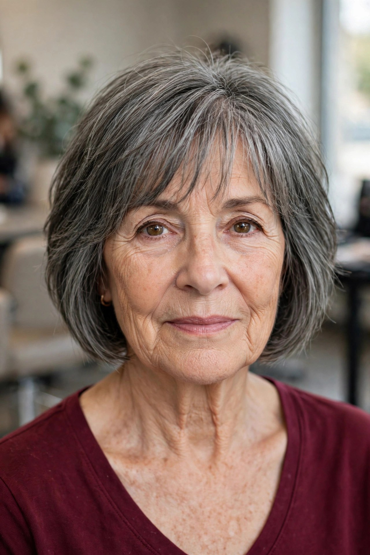 Wispy Bangs with a Soft Layered Bob - hairstyle that makes a woman over 60 look younger