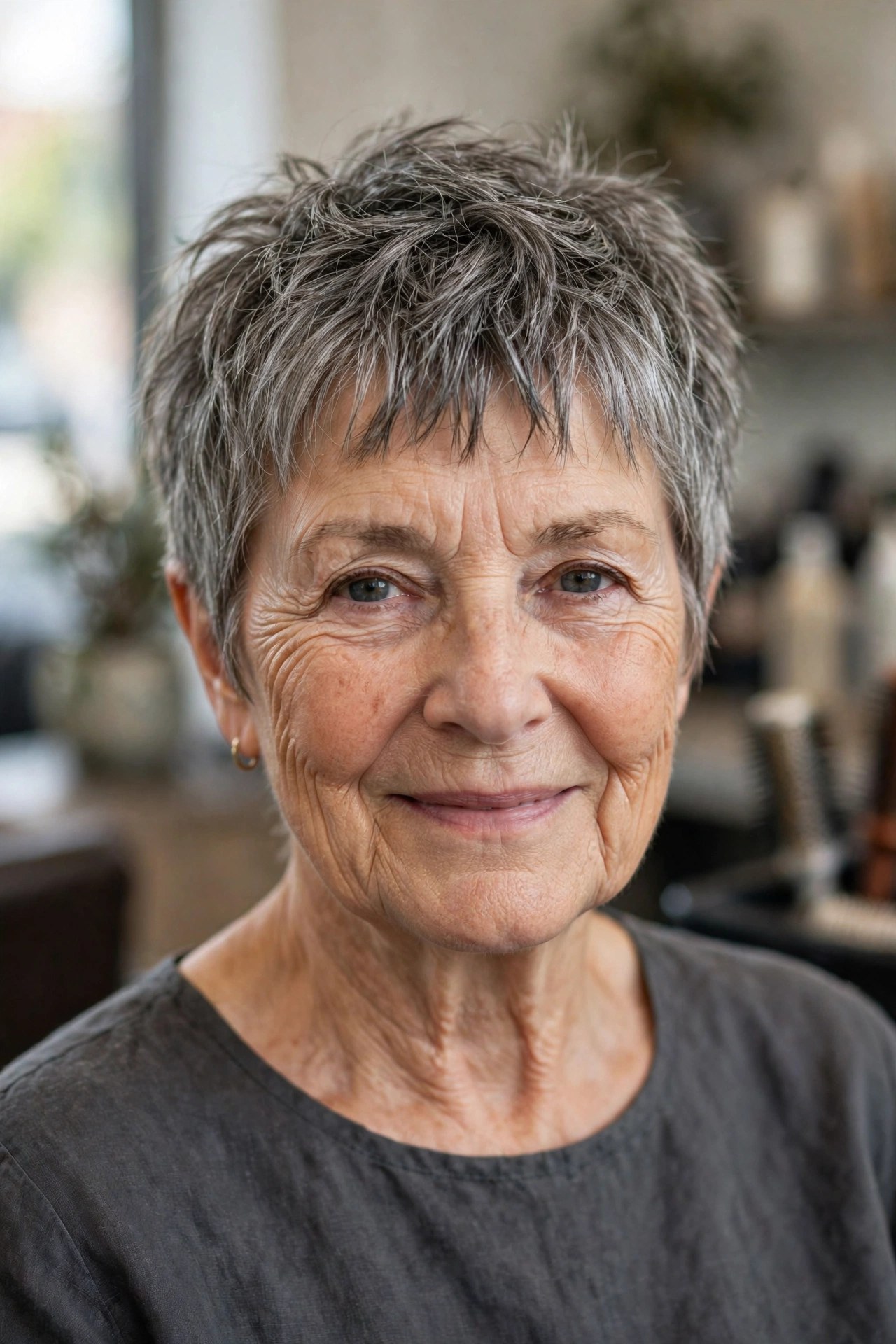 Textured Crop with a Piecey Fringe - hairstyle that makes a woman over 60 look younger