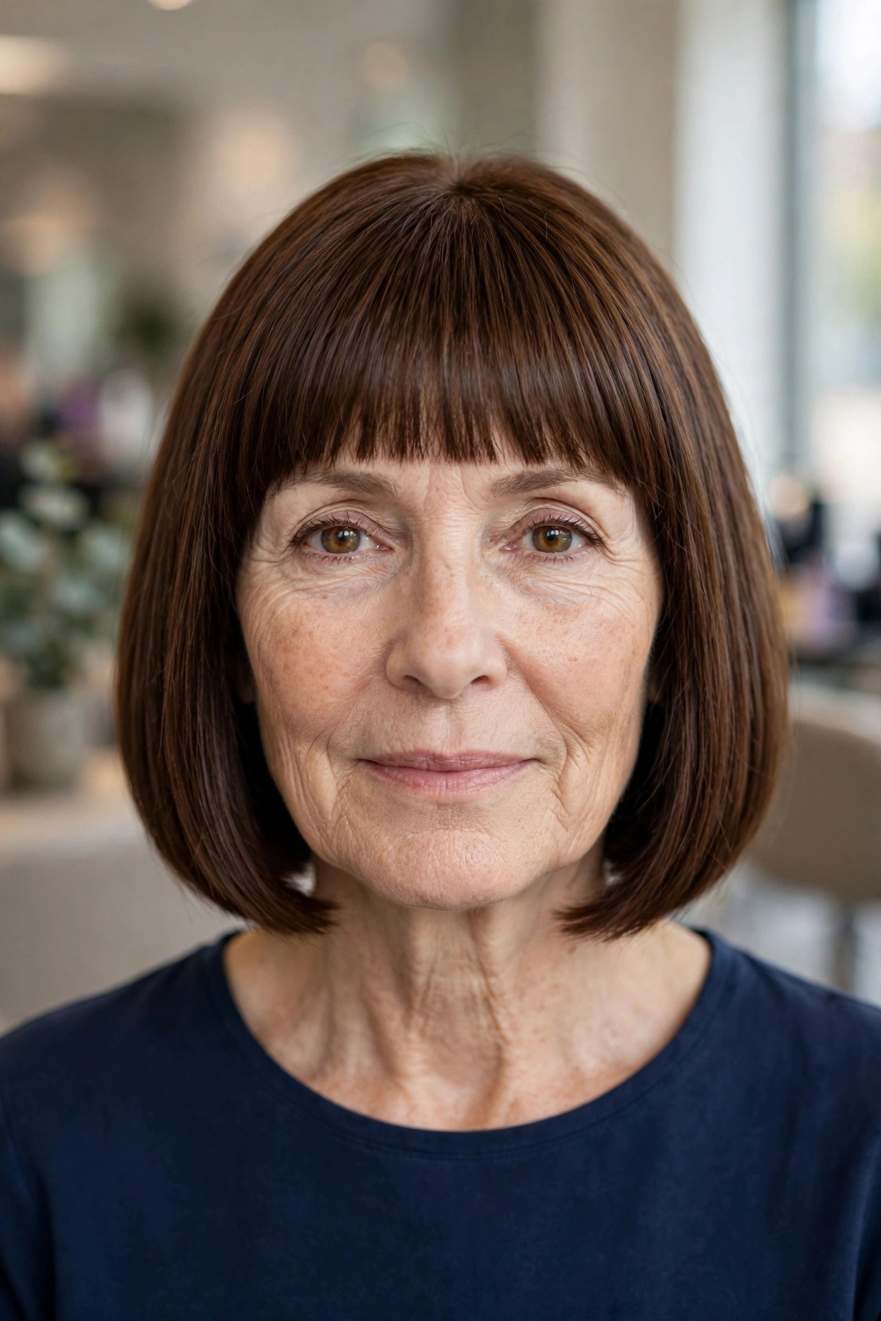 Soft Blunt Fringe With a Sleek Bob on a woman over 50